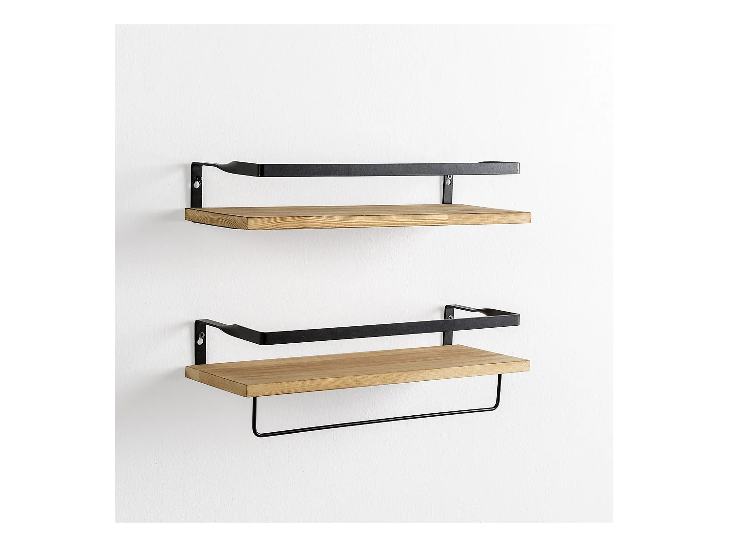 Set de 2 étagères murales Xavi avec porte-serviettes, bois de pin