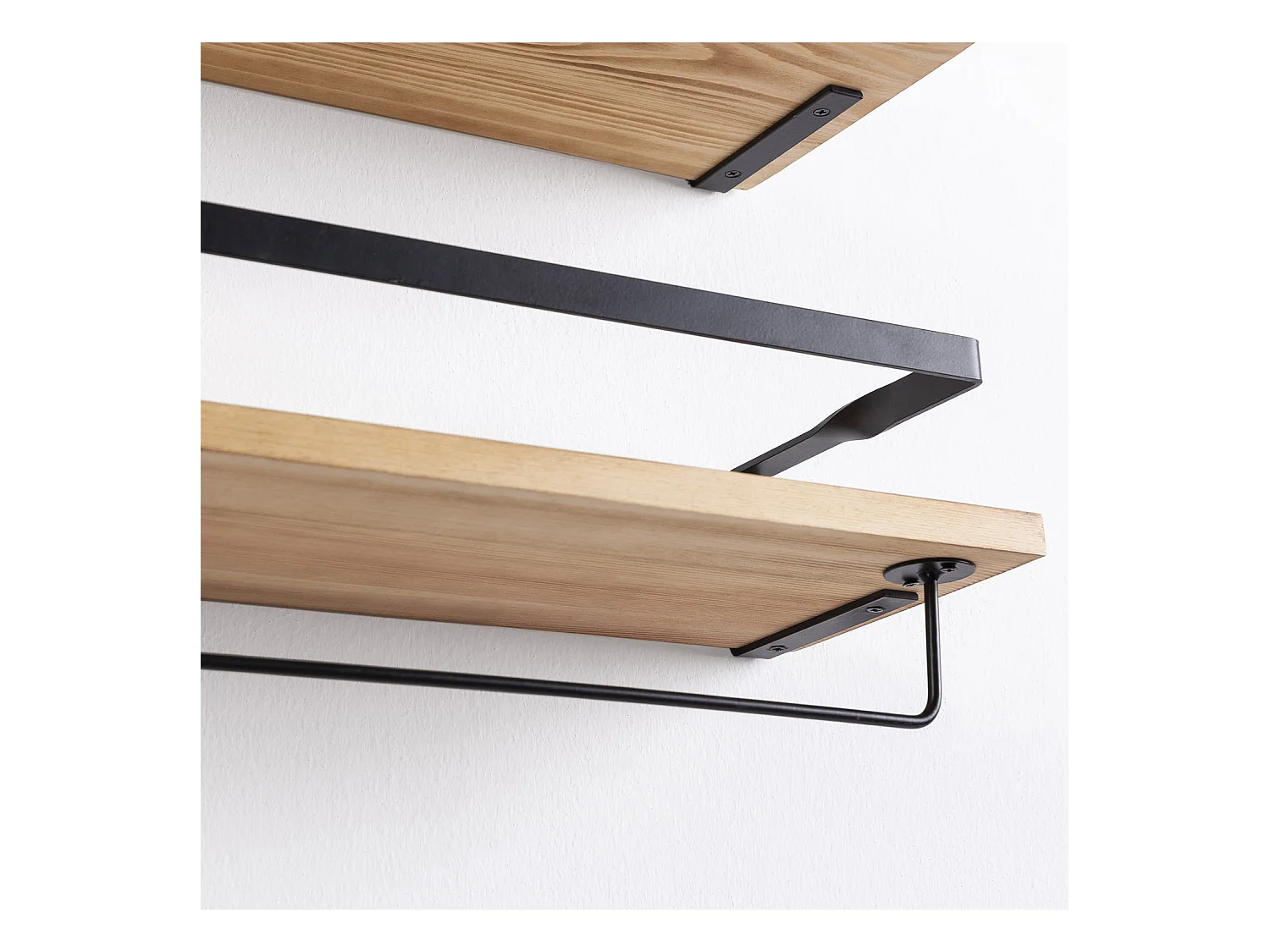 Set de 2 étagères murales Xavi avec porte-serviettes, bois de pin