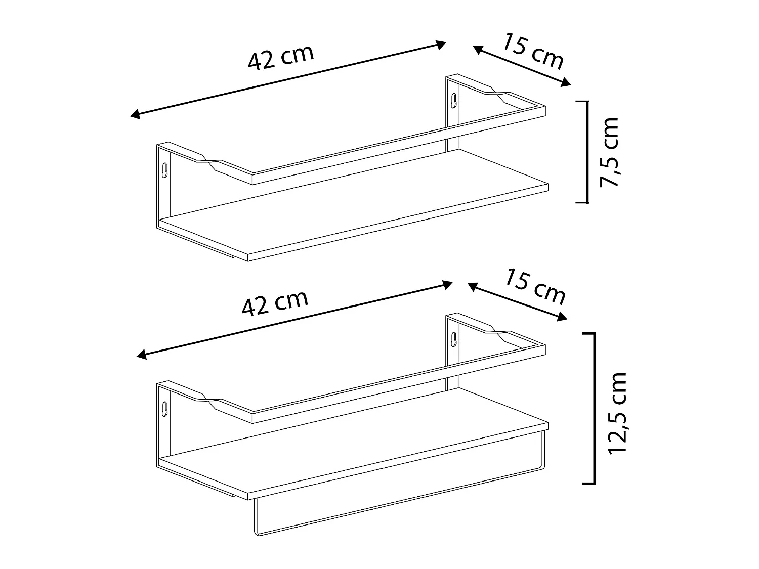 Set de 2 étagères murales Xavi avec porte-serviettes, bois de pin