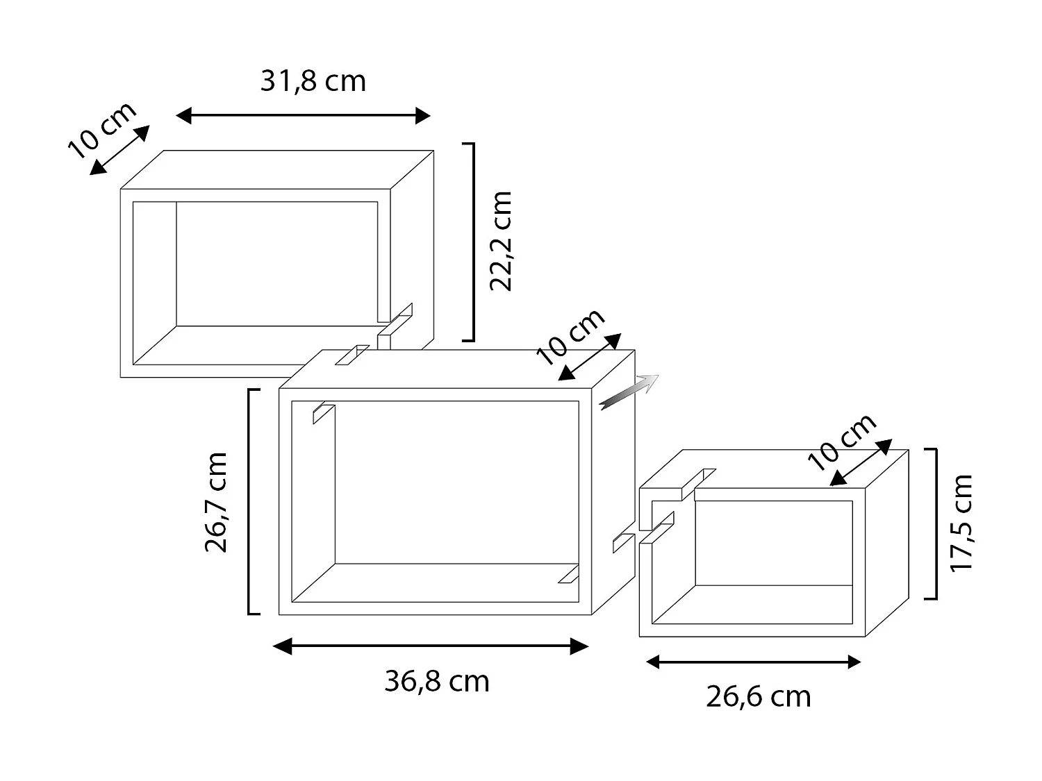 Set van 3 vierkante Iago wandplanken