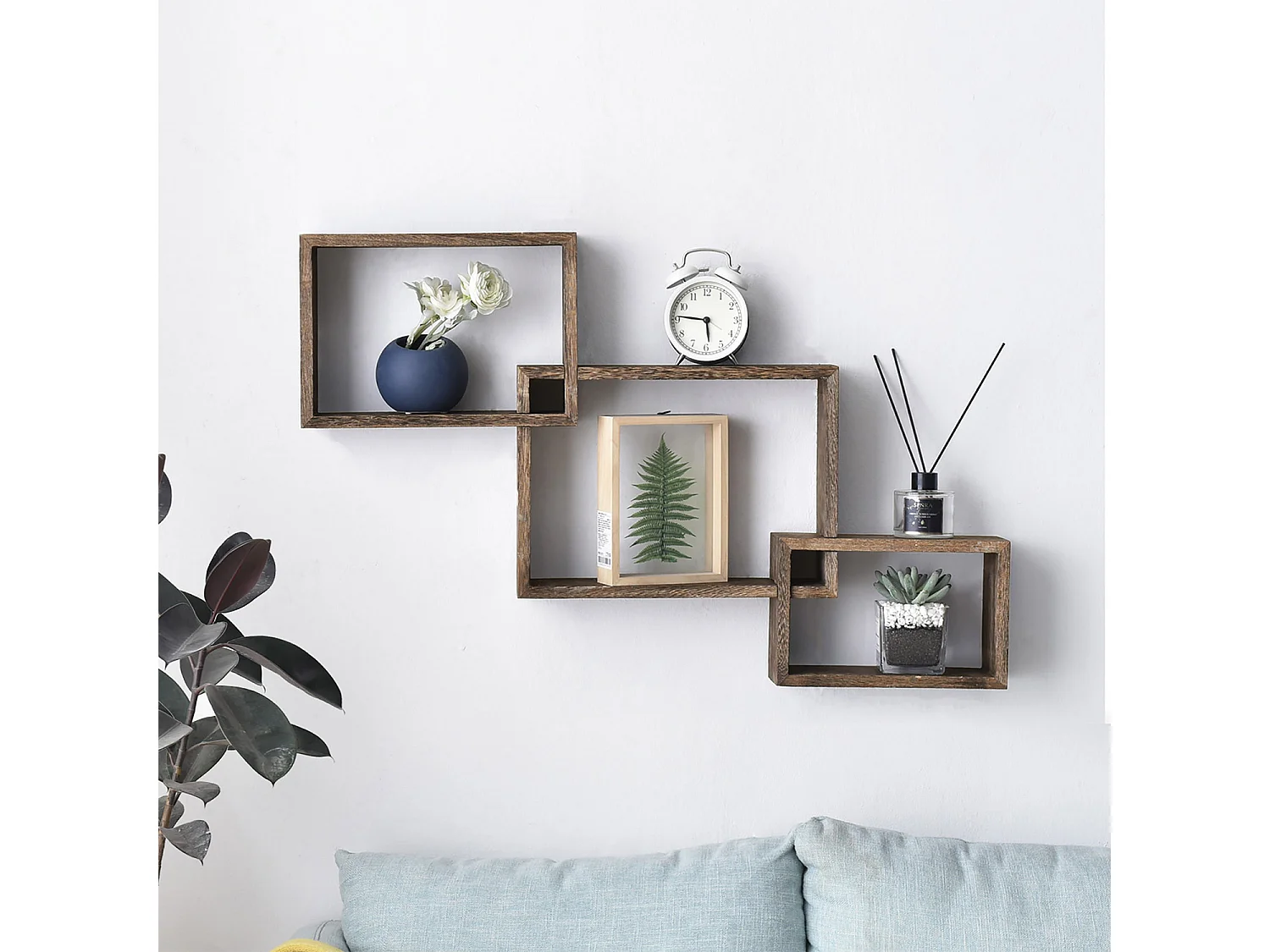 Set de 3 Etagères murales Iago carrées, bois de paulownia