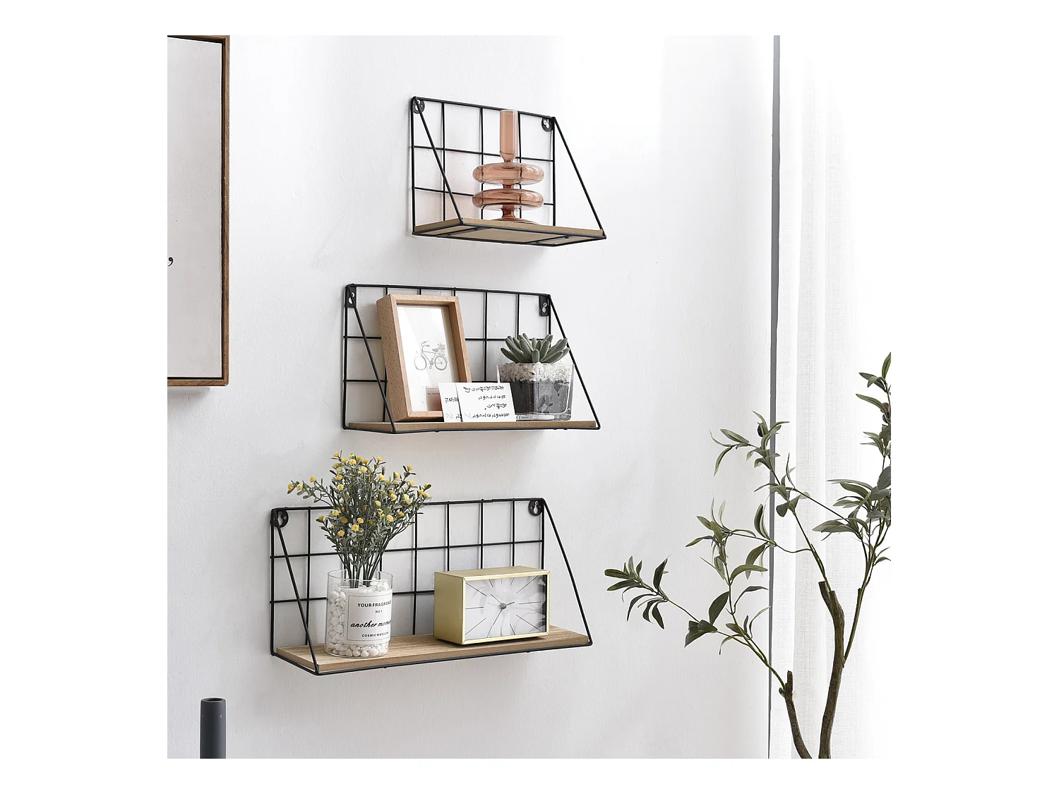 Set de 3 estantes de pared Amede metal negro