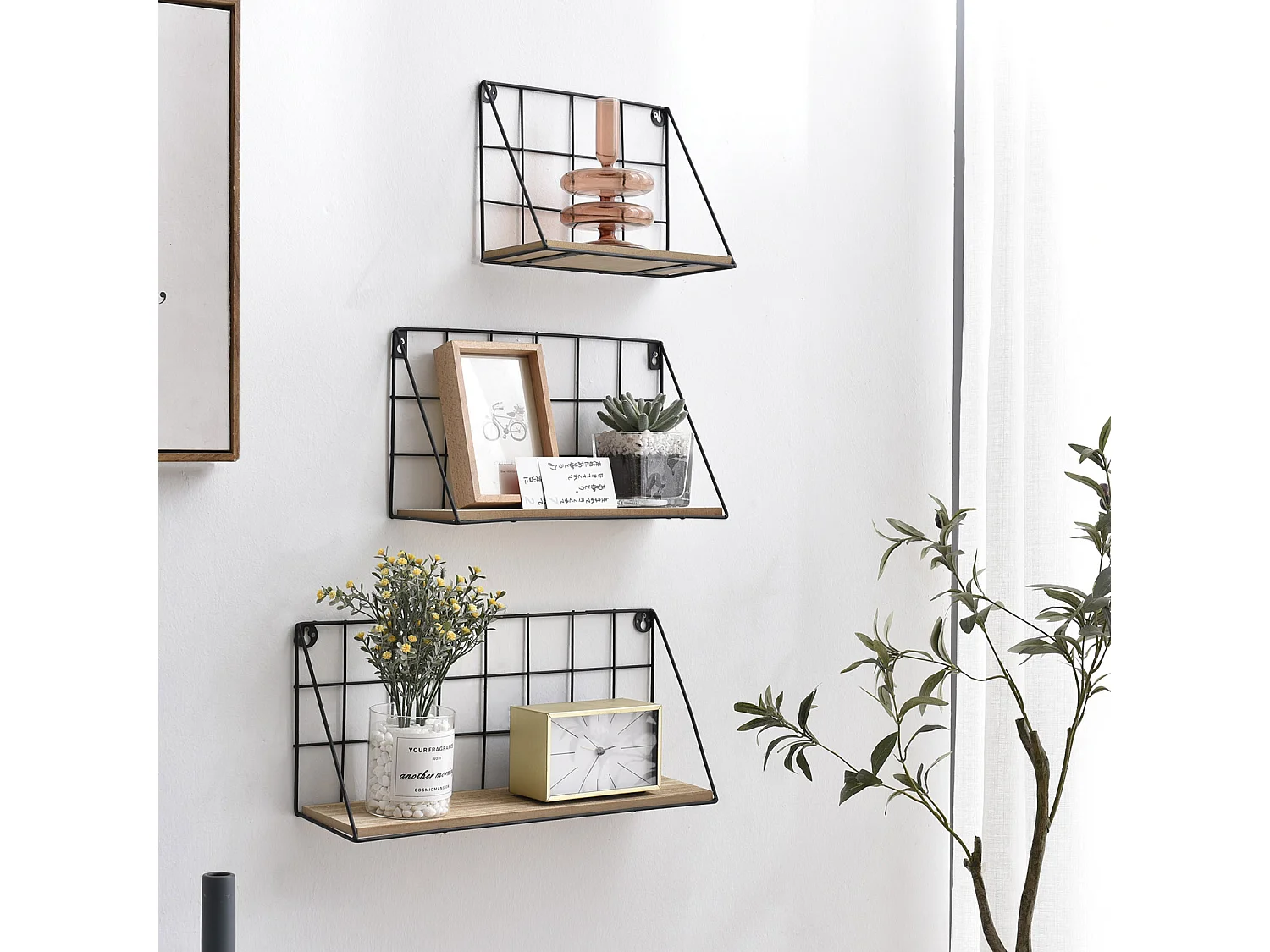 Set van 3 zwarte metalen wandplanken Amede