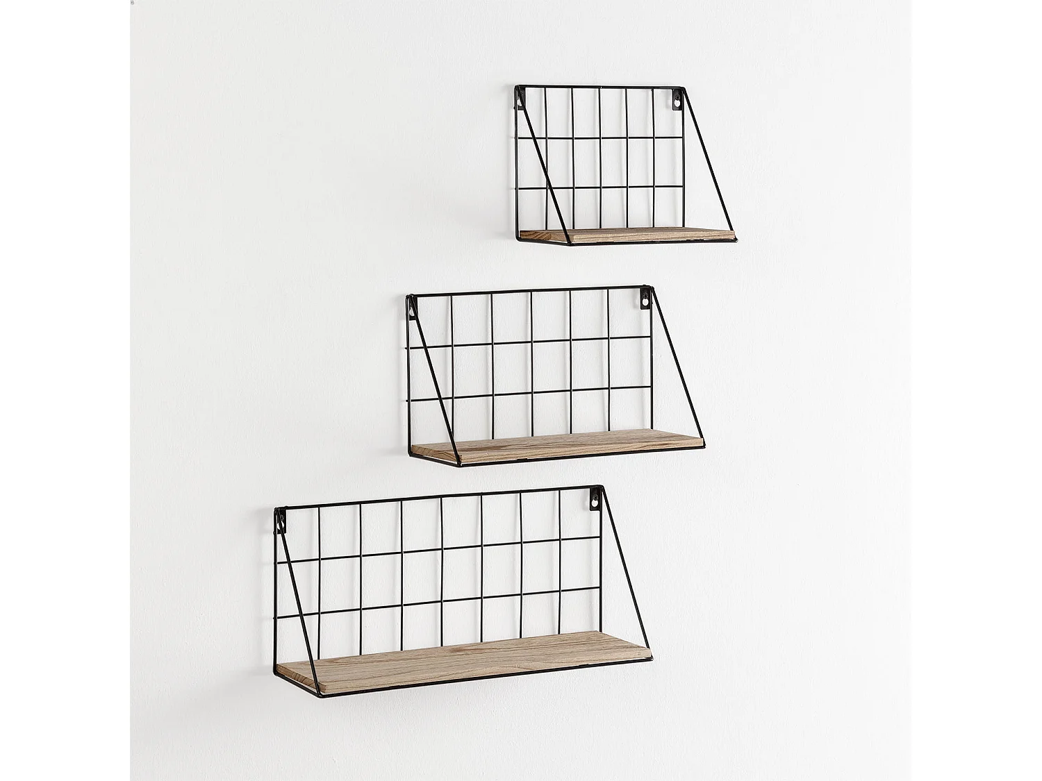 Set de 3 étagères murales Amede métal noir et bois paulownia