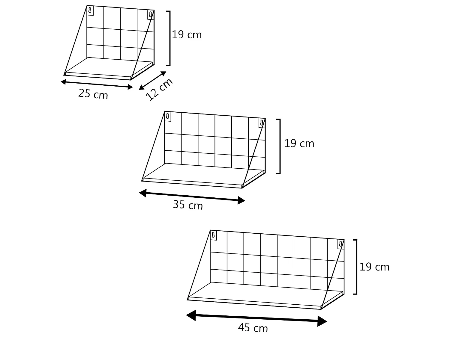 Set de 3 étagères murales Amede métal noir et bois paulownia