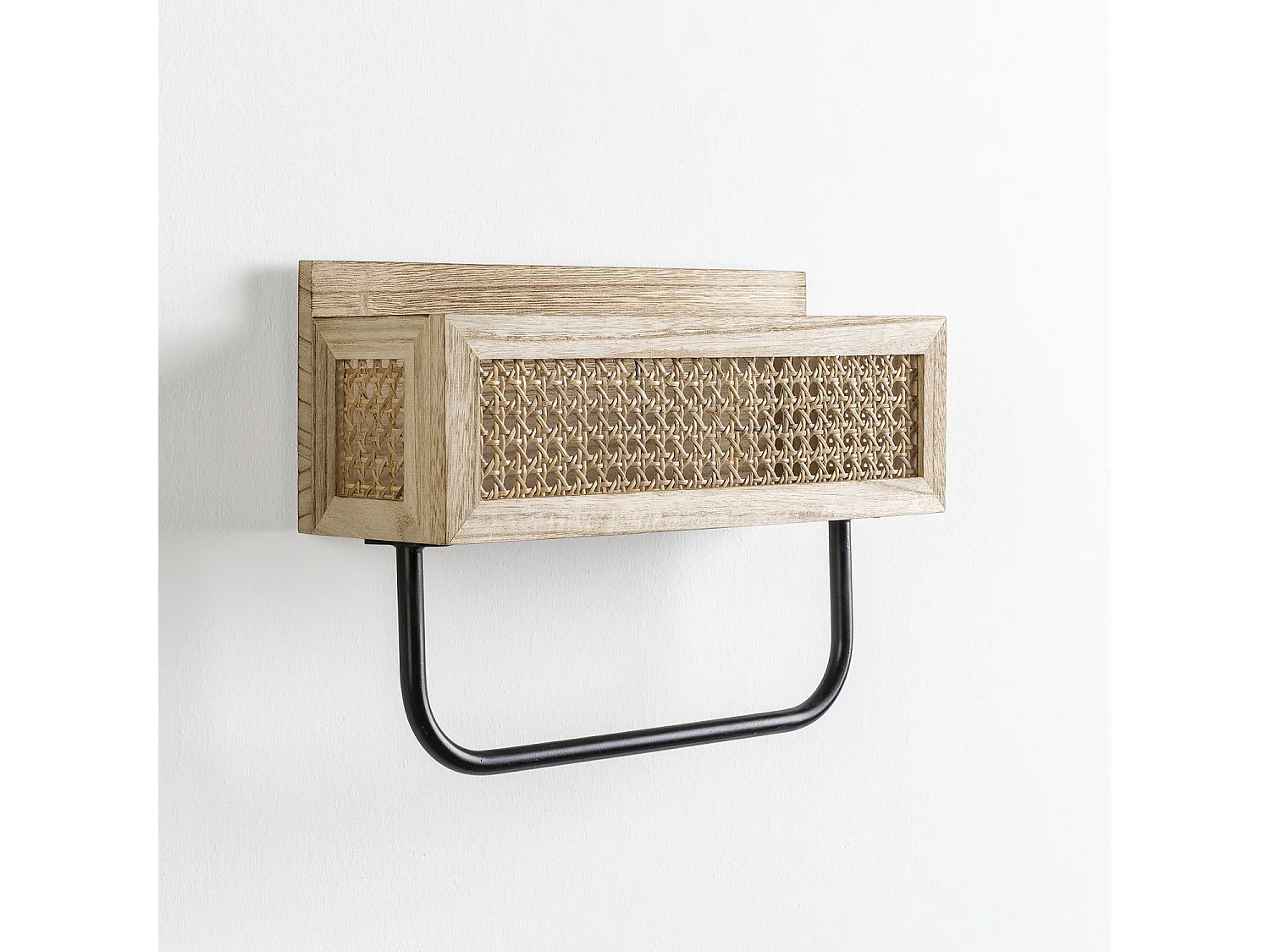 Étagère murale Peru avec tringle à vêtements, rotin naturel