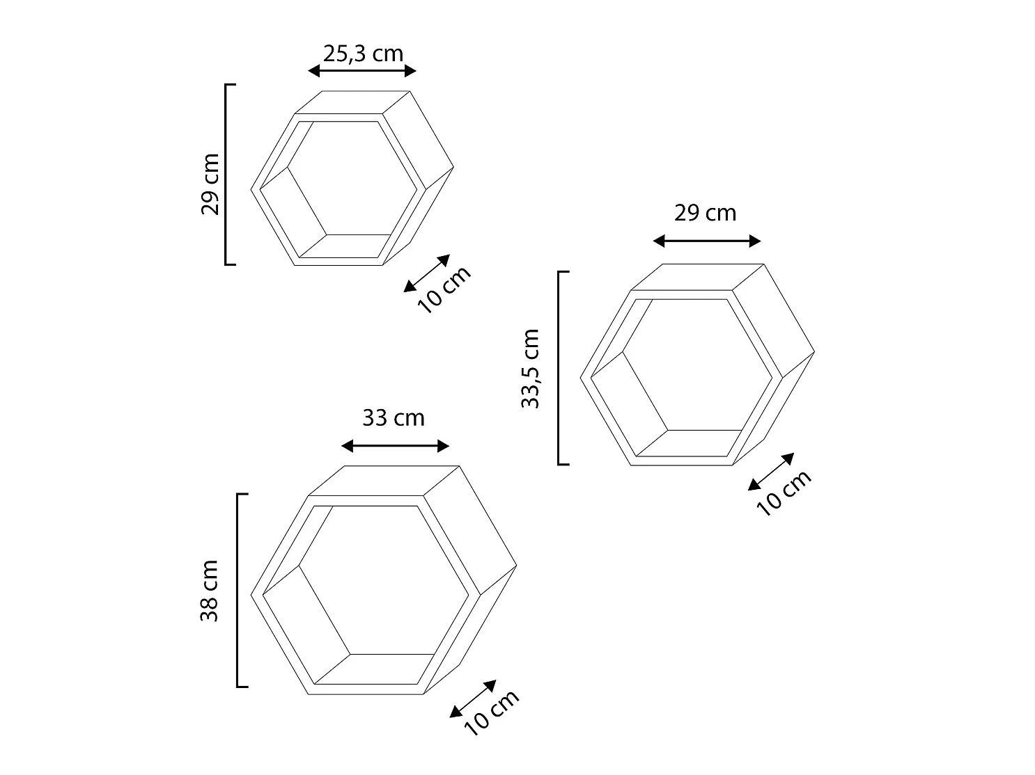 Set van 3 zeshoekige witte Nuno wandplanken