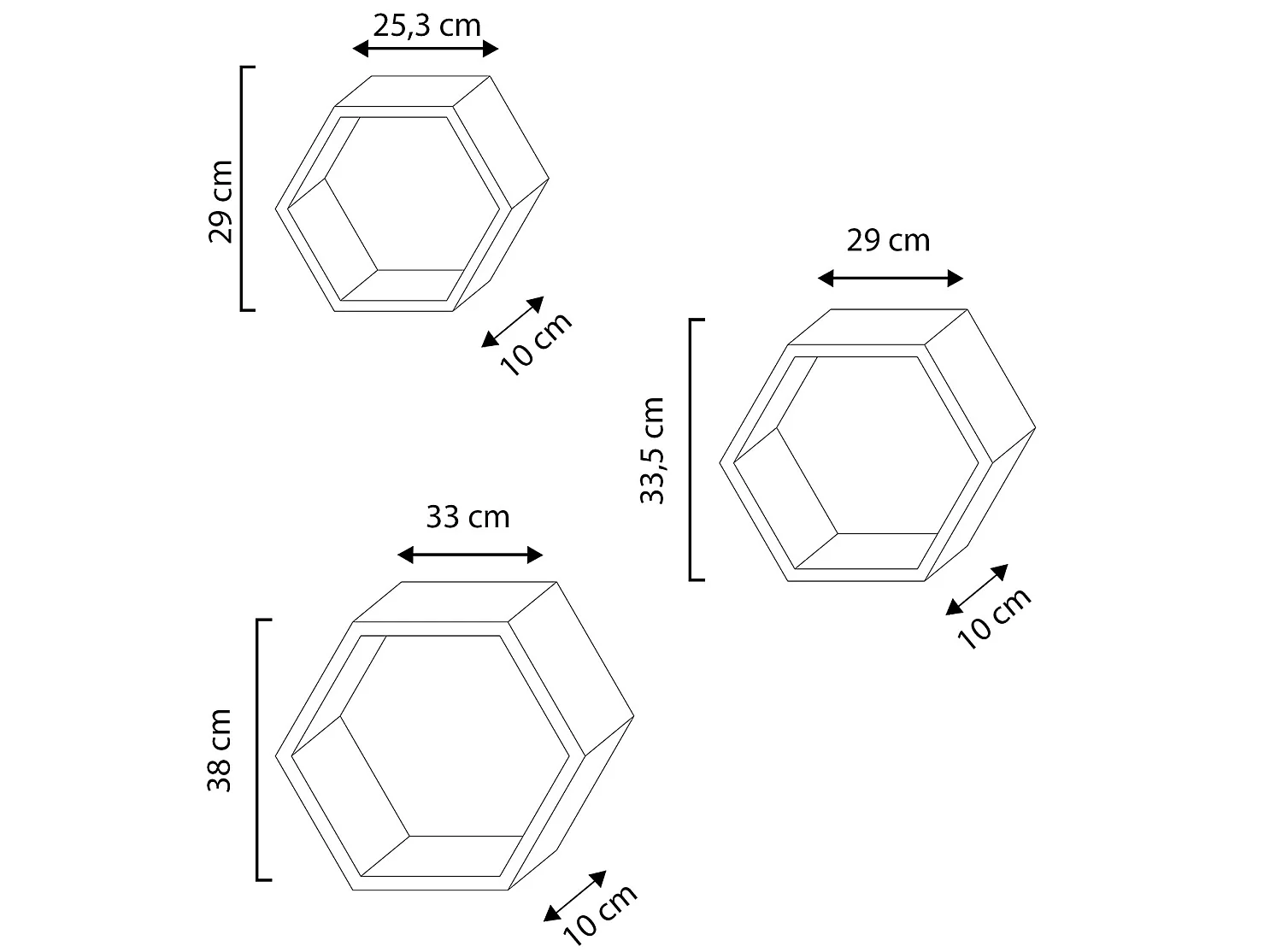 Set van 3 zeshoekige witte Nuno wandplanken