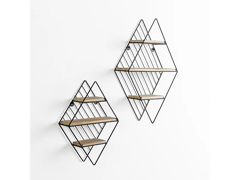 Set de 2 estantes de pared Diamante metal negro