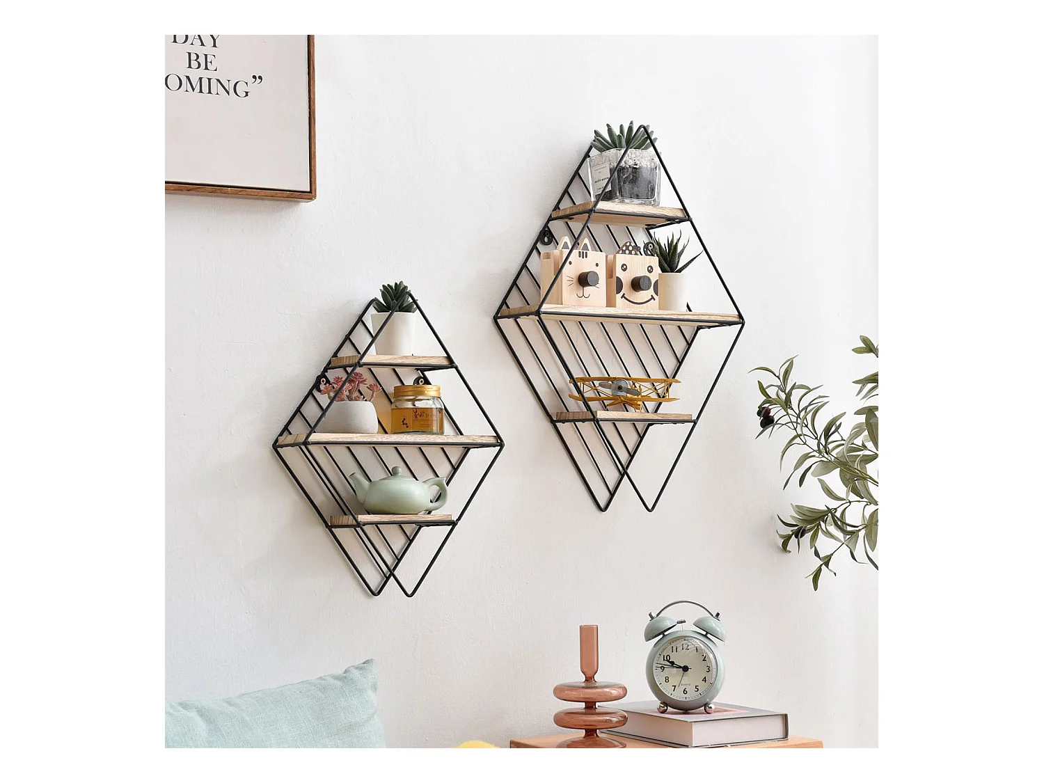 Set de 2 estantes de pared Diamante metal negro