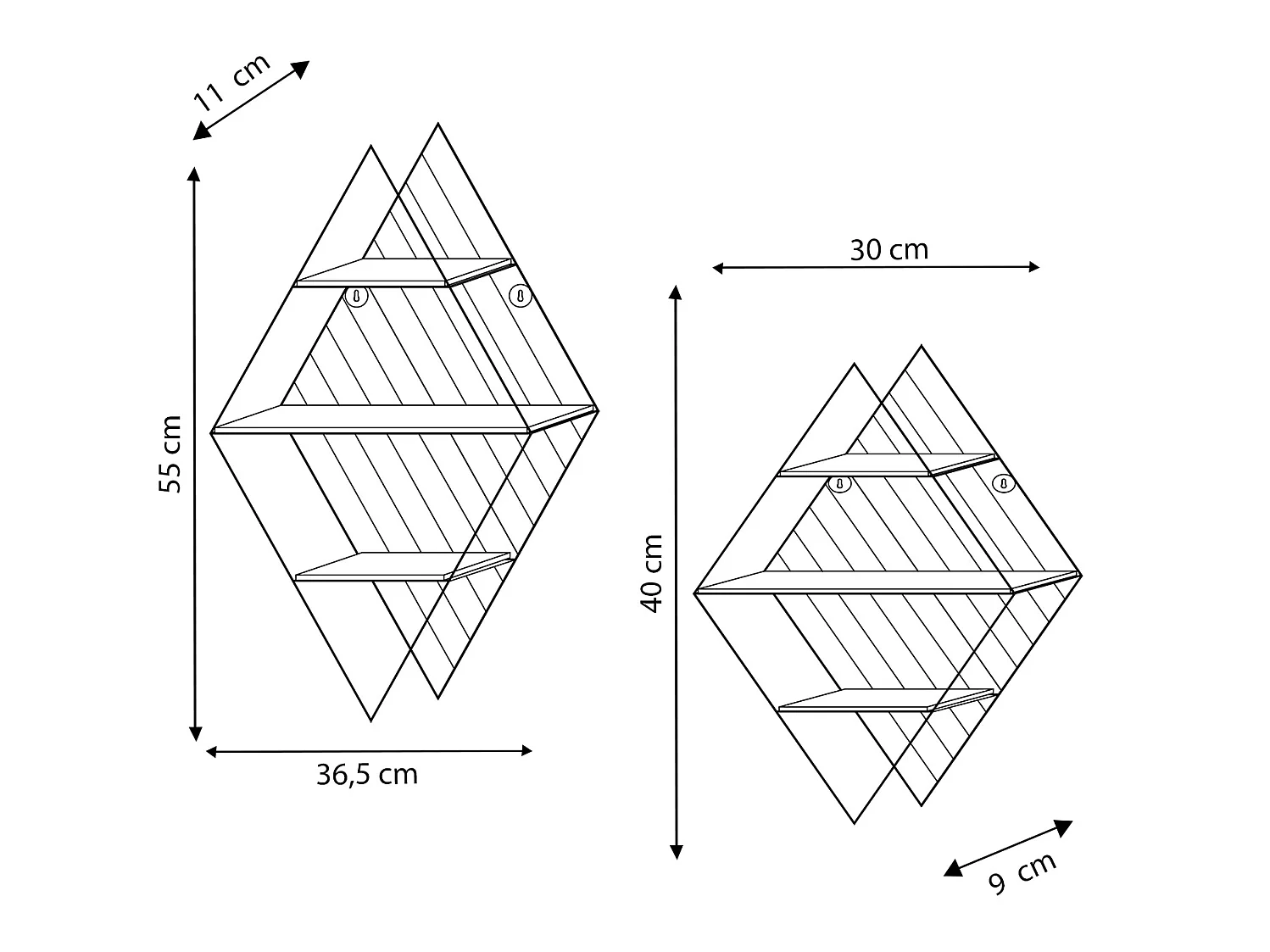 Set de 2 estantes de pared Diamante metal negro