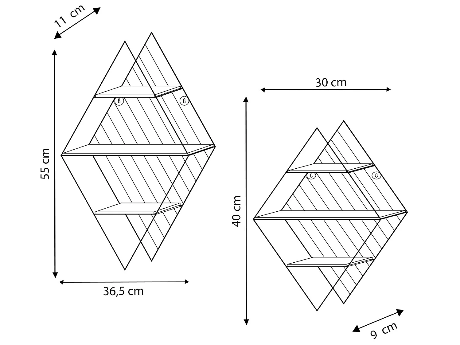 Set van 2 zwarte metalen Diamant wandplanken