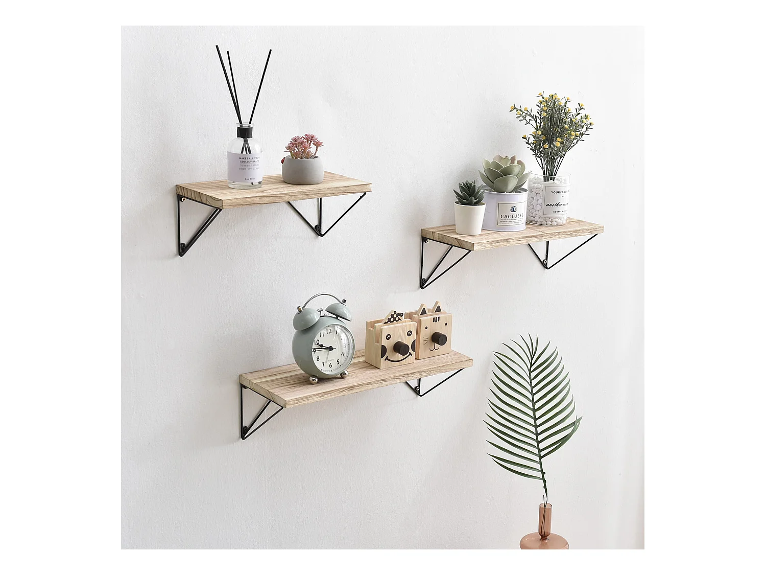 Set van 3 zwarte metalen wandplanken Amaro