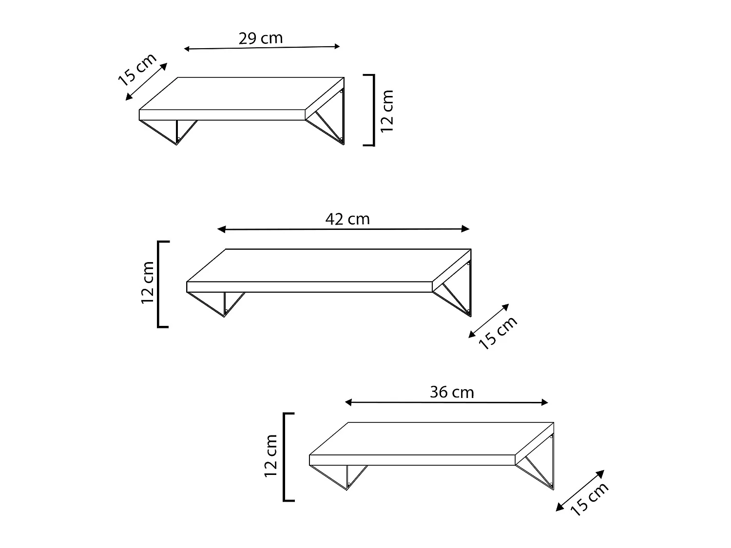 Set van 3 zwarte metalen wandplanken Amaro