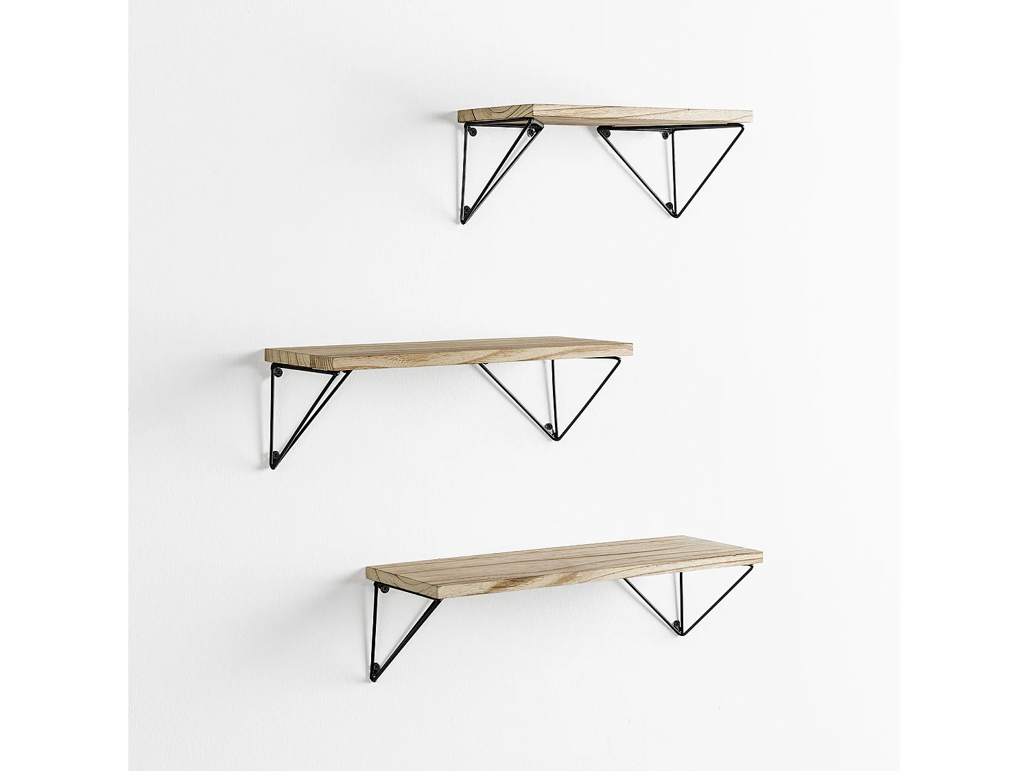 Set de 3 étagères murales Amaro métal noir et bois paulownia