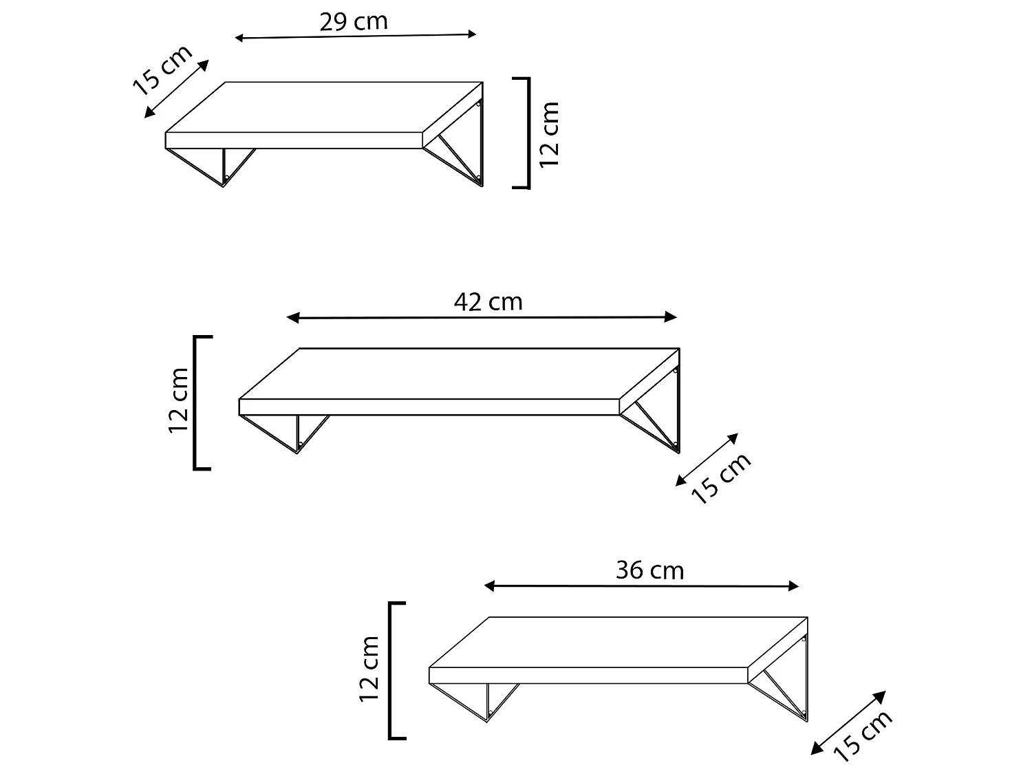 Set de 3 étagères murales Amaro métal noir et bois paulownia
