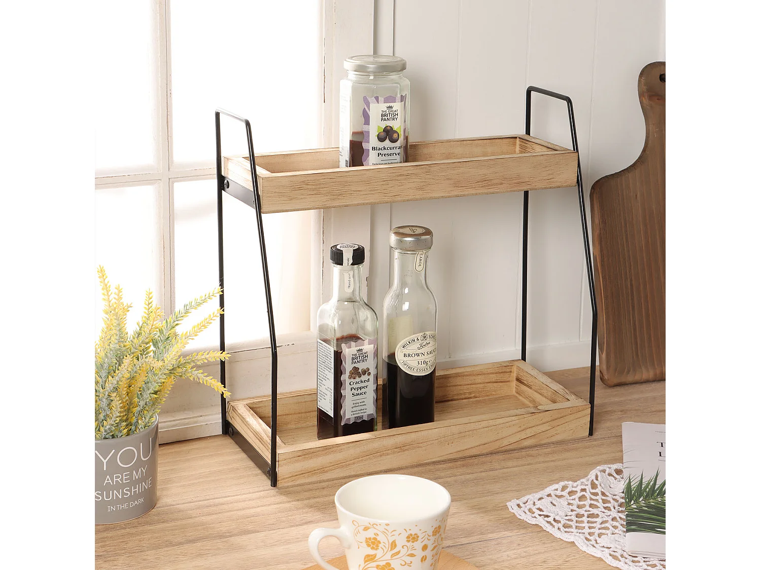 Étagère murale Artur à 2 niveaux, bois de paulownia