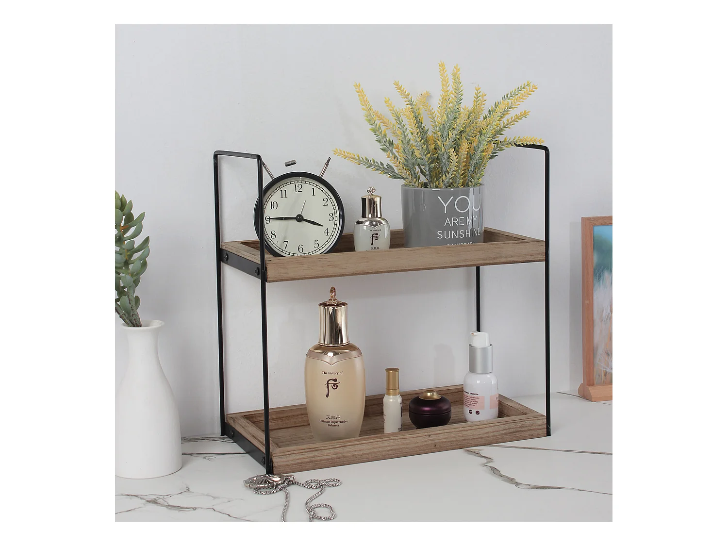 Étagère murale Carlos à 2 niveaux, bois de paulownia