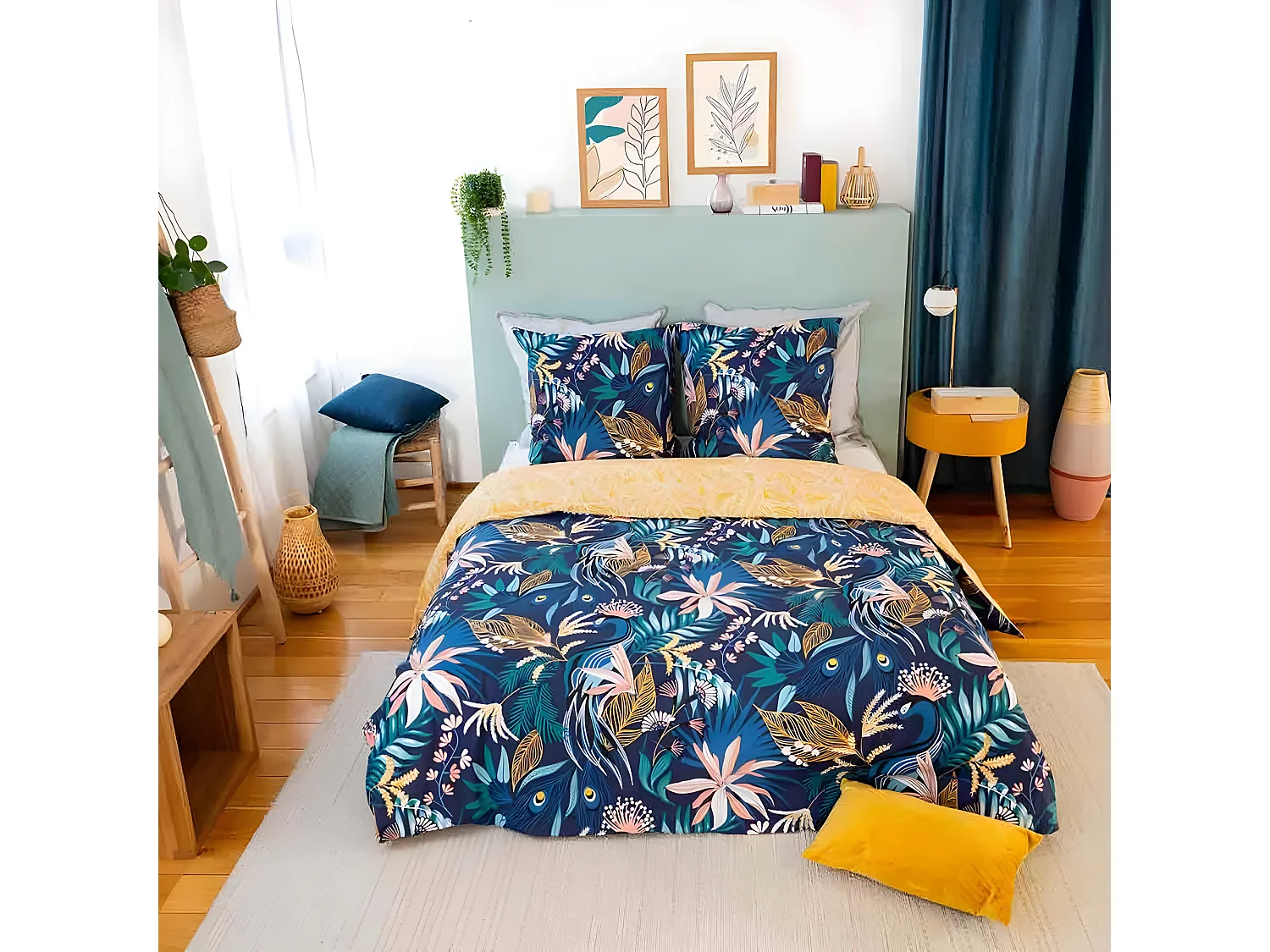 Housse de couette 220x240 cm + 2 taies d'oreiller 63x63 cm 100% Coton 57 fils Aglae