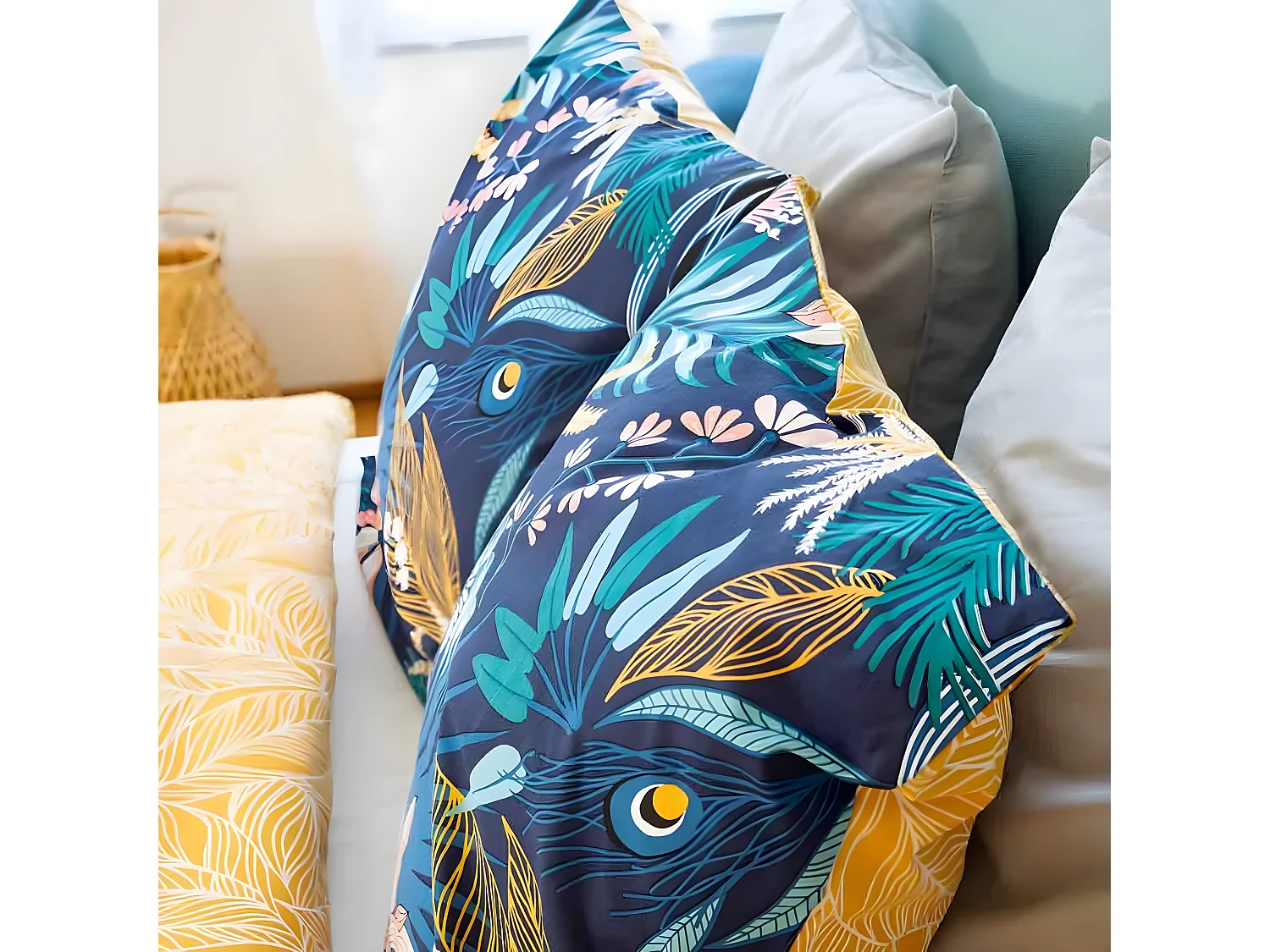 Housse de couette 220x240 cm + 2 taies d'oreiller 63x63 cm 100% Coton 57 fils Aglae