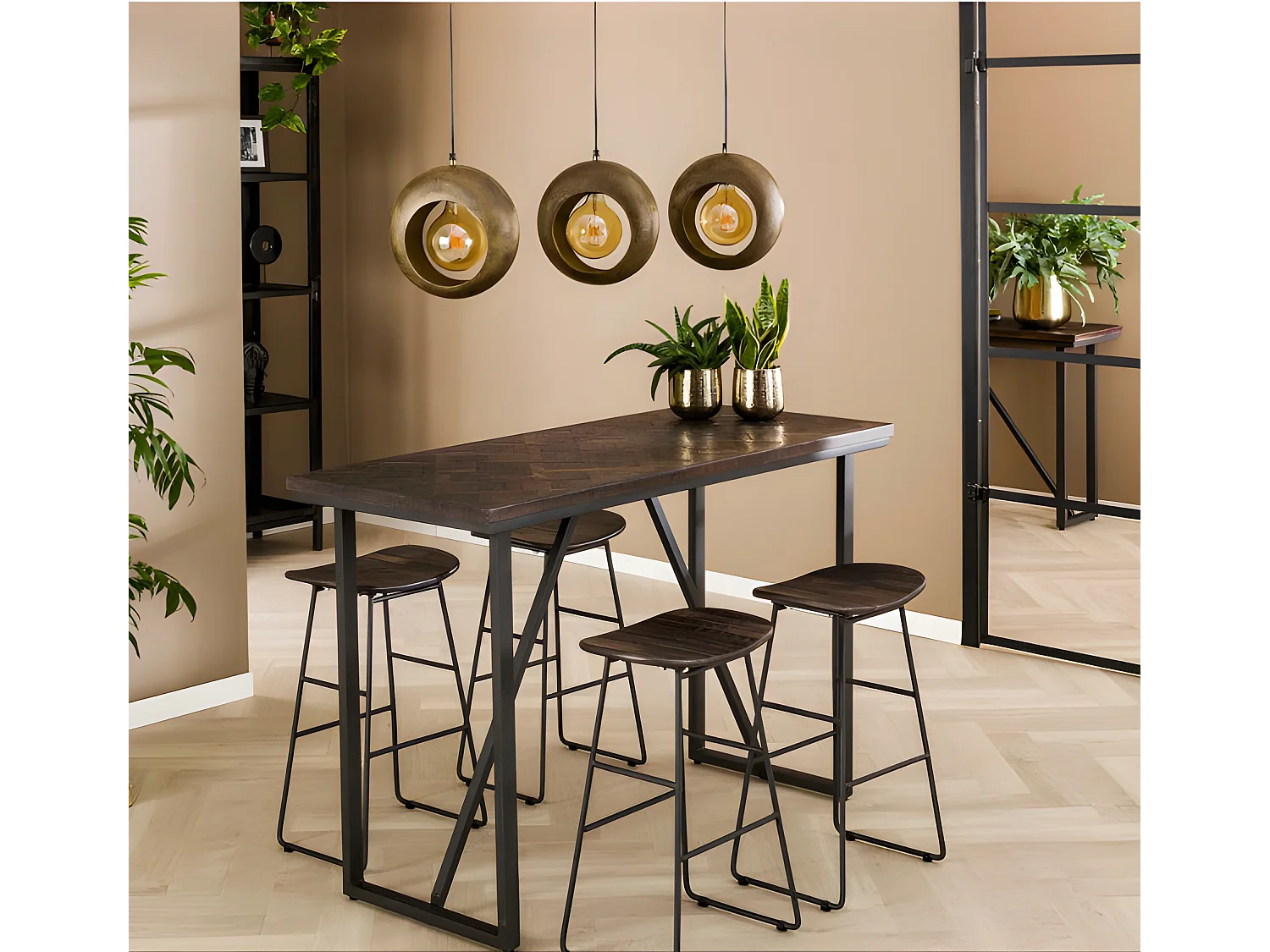 CHEVRON - Table haute bois L140