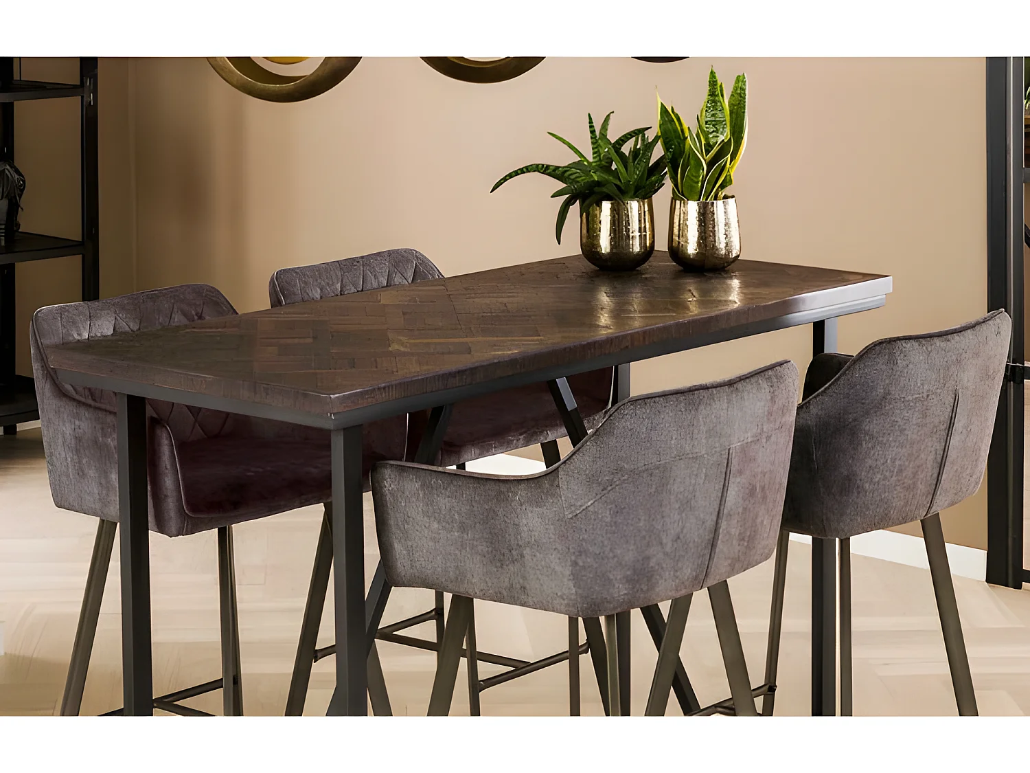 CHEVRON - Table haute bois L140