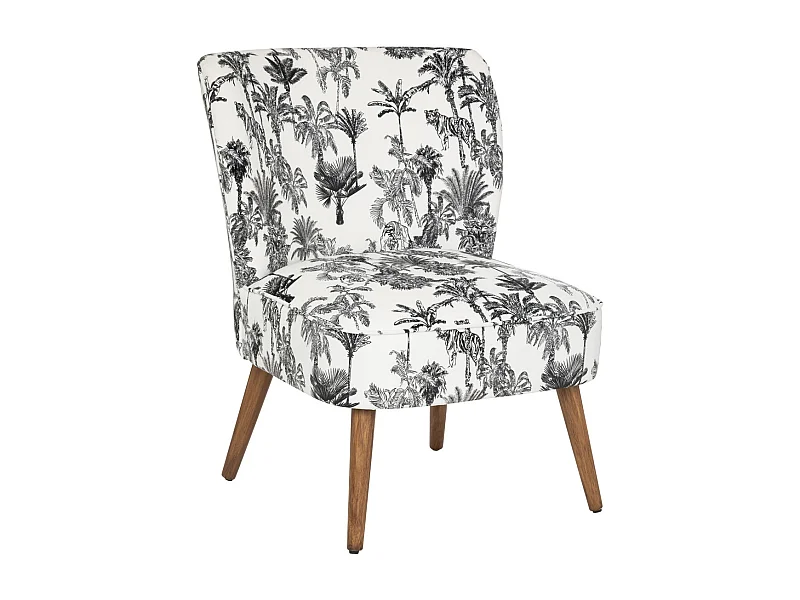 Fauteuil en Bois et Tissu imprimé  Noir & Blanc
