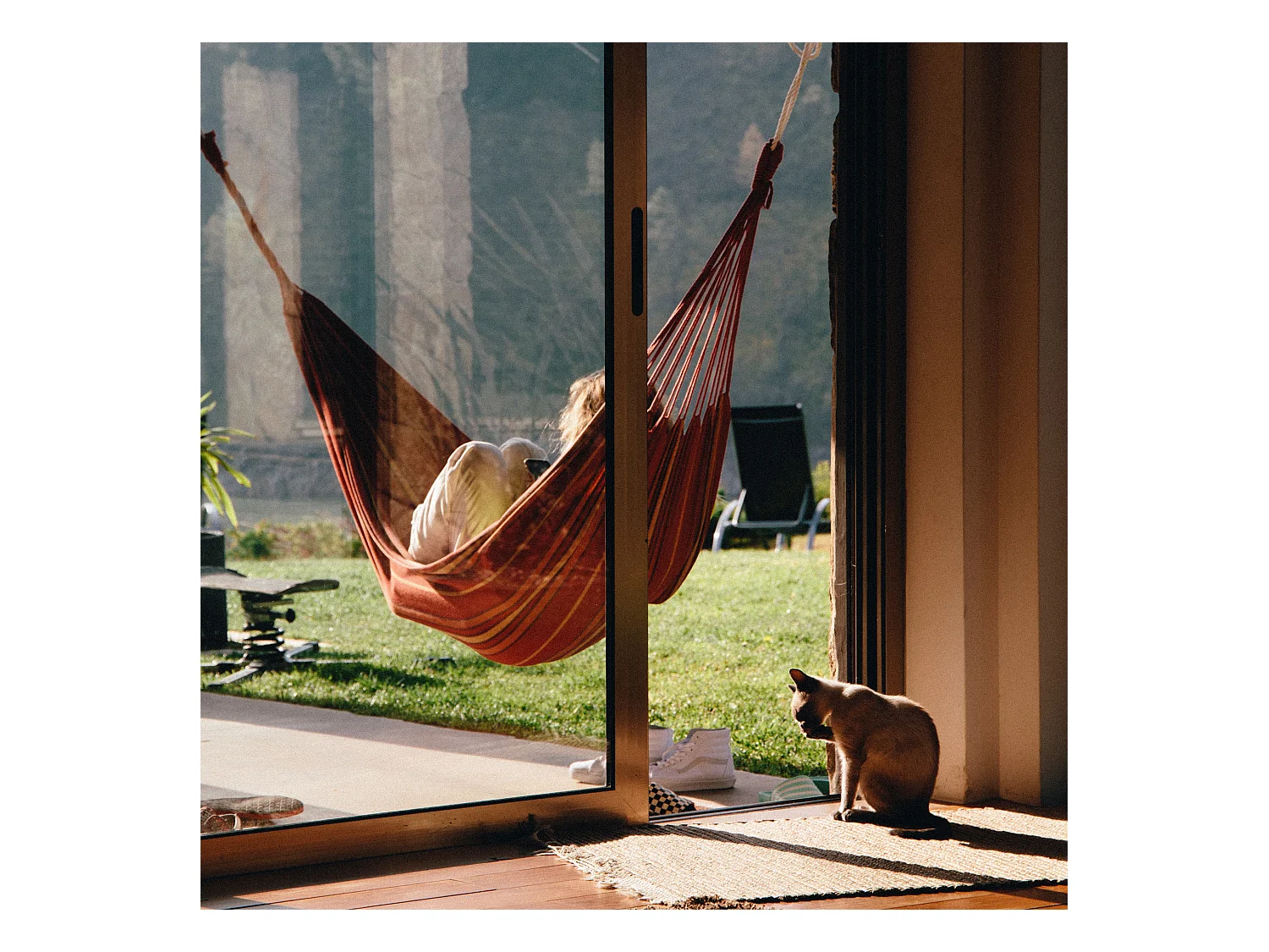 Hamaca de jardín 2 personas de poliéster Naranja Fucsia con funda 200 kg