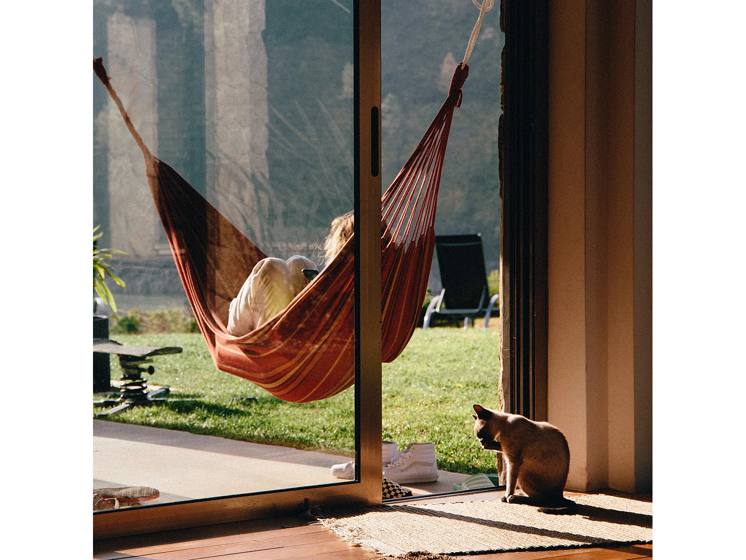 Amaca da giardino Doppia Arancione Fuxia in Poliestere con Custodia 200 kg