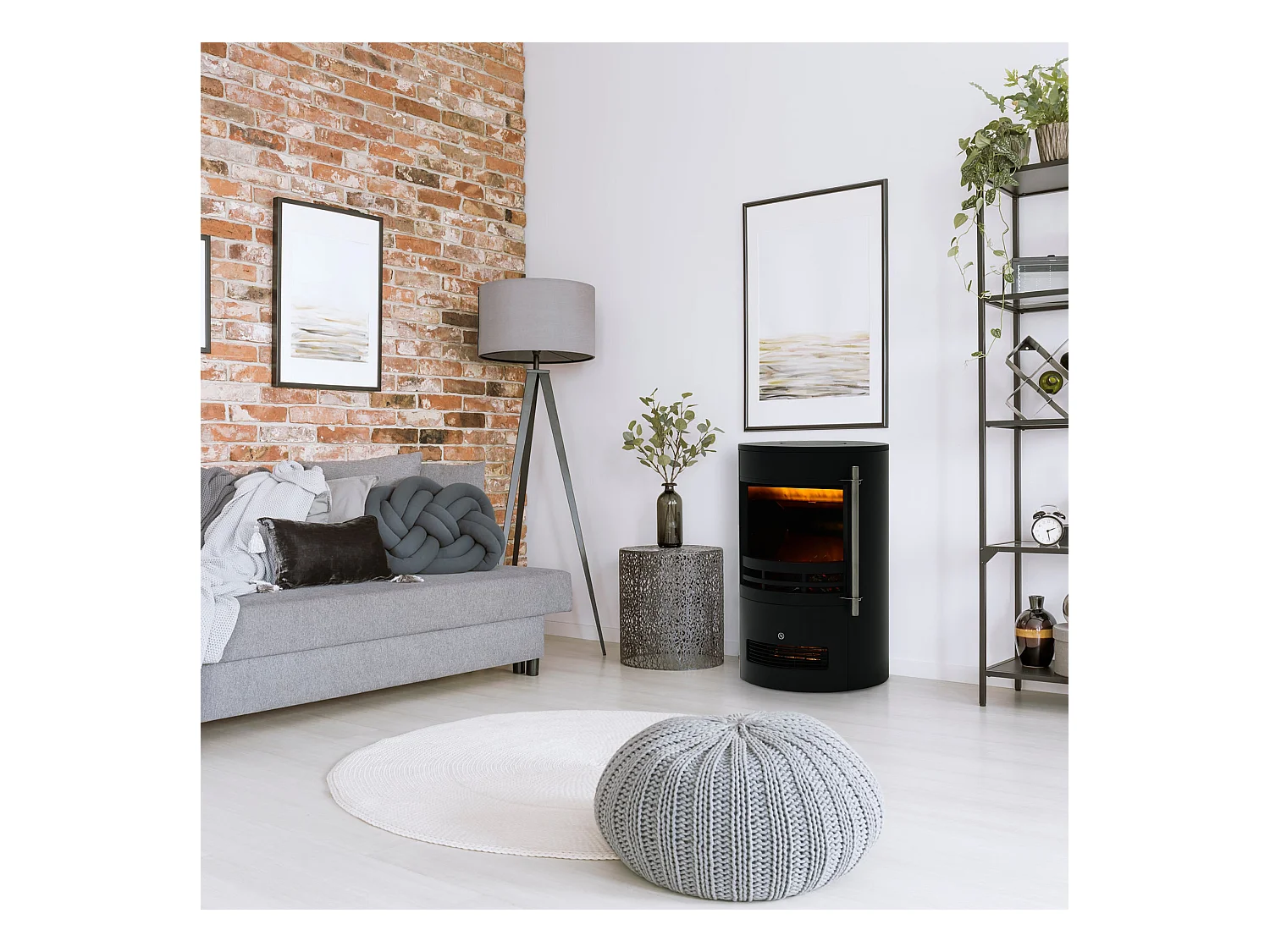 Caminetto Camino Elettrico LED effetto Fiamma 3D Regolabile 1000W 2000W Nero