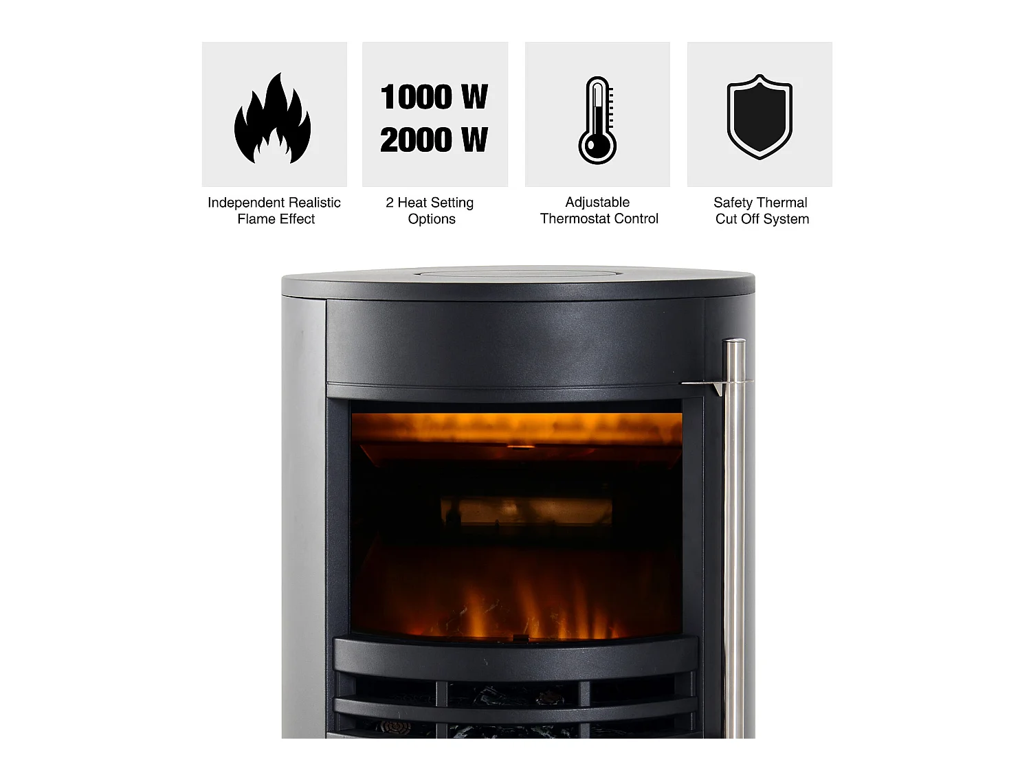 Caminetto Camino Elettrico LED effetto Fiamma 3D Regolabile 1000W 2000W Nero