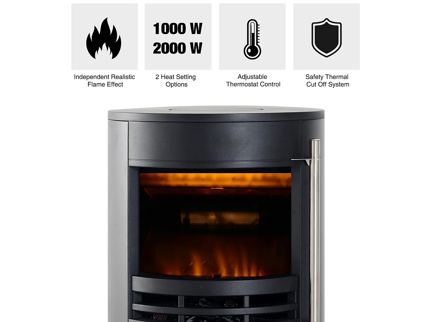 Chimenea eléctrica LED Efecto Llama 3D Ajustable 1000W 2000W Negro