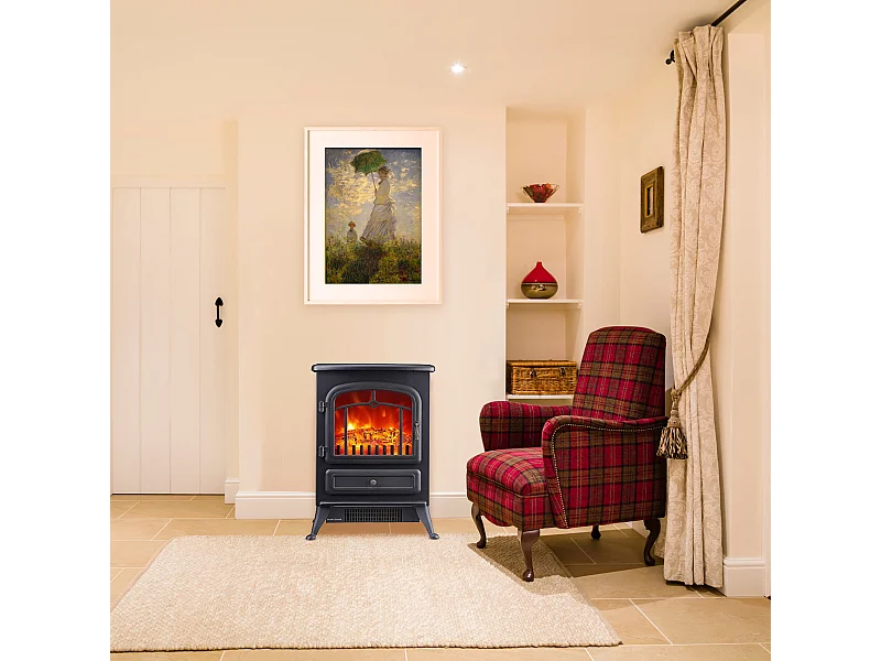 Camino Caminetto Elettrico LED effetto Fiamma 3D Regolabile 900W 1800W da Terra