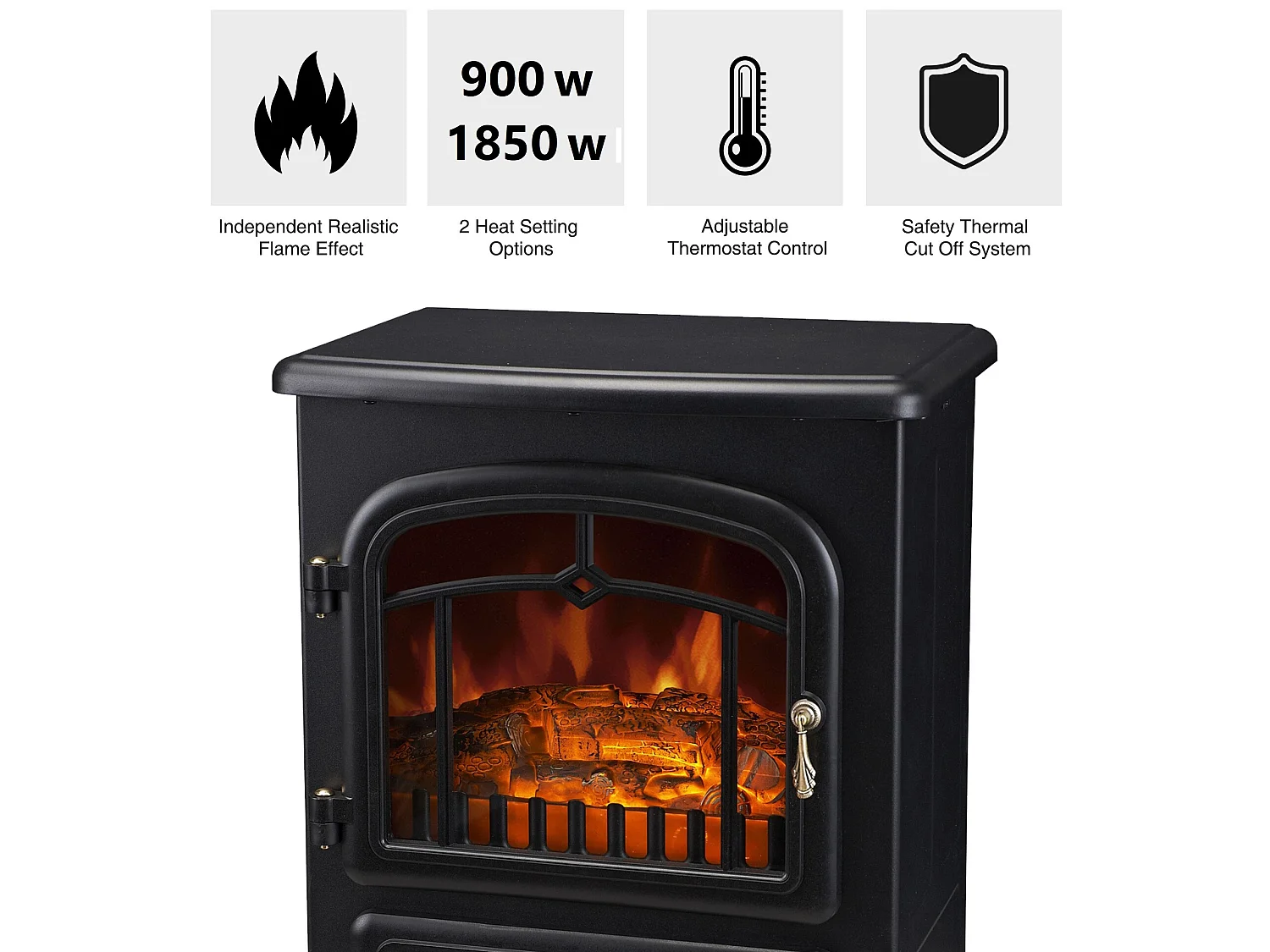 Camino Caminetto Elettrico LED effetto Fiamma 3D Regolabile 900W 1800W da Terra