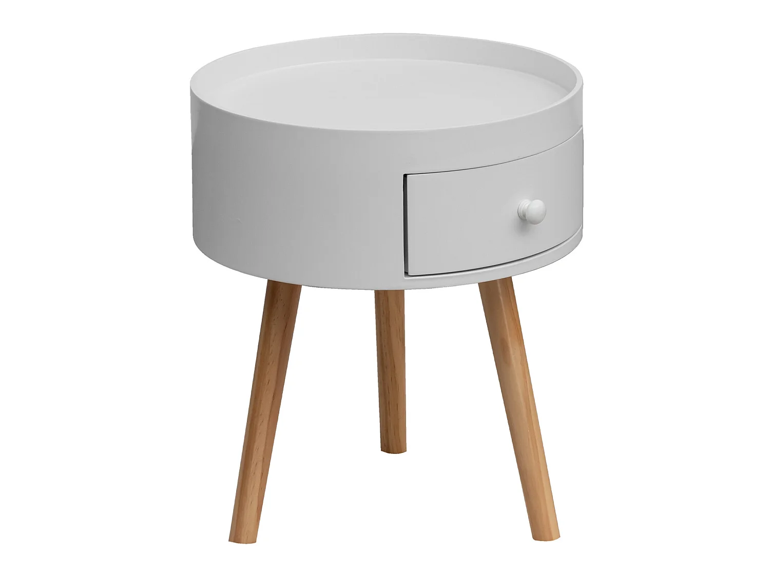 Table de chevet 1 Tiroir ronde en Bois blanc pour chambre à coucher