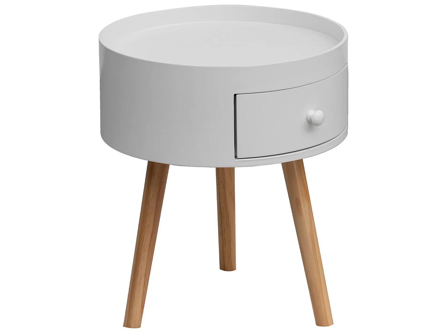 Table de chevet 1 Tiroir ronde en Bois blanc pour chambre à coucher