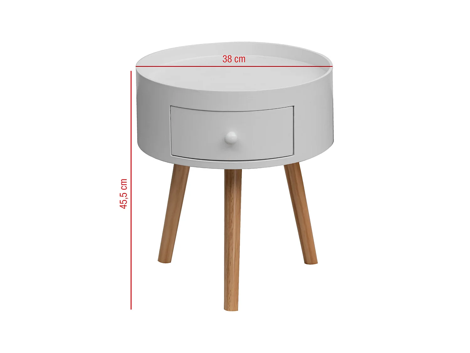 Table de chevet 1 Tiroir ronde en Bois blanc pour chambre à coucher