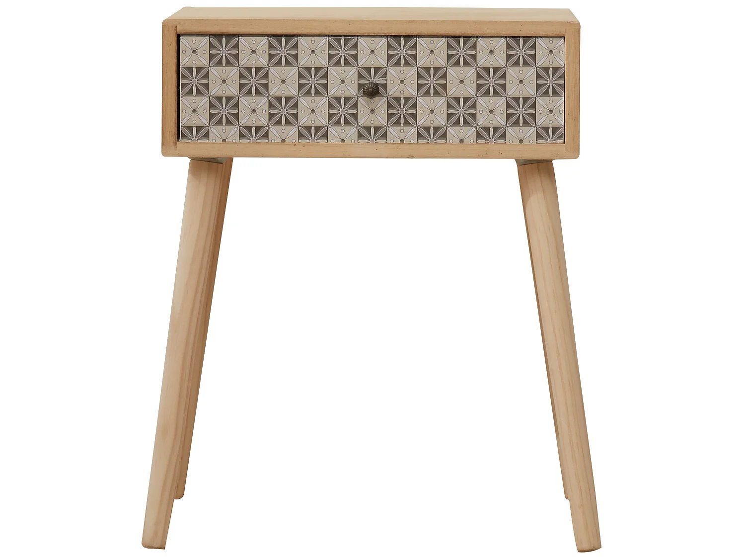 Comodino 1 Cassetto Scandinavo Legno Chiaro Grigio 57x45x30