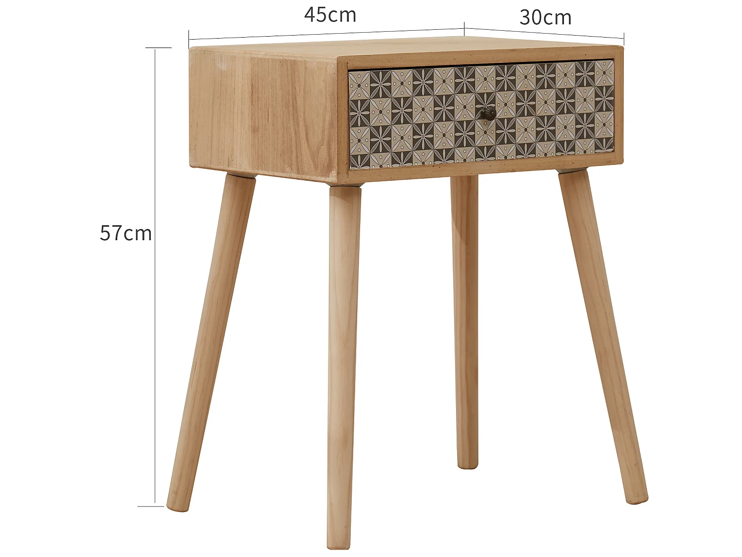 Comodino 1 Cassetto Scandinavo Legno Chiaro Grigio 57x45x30