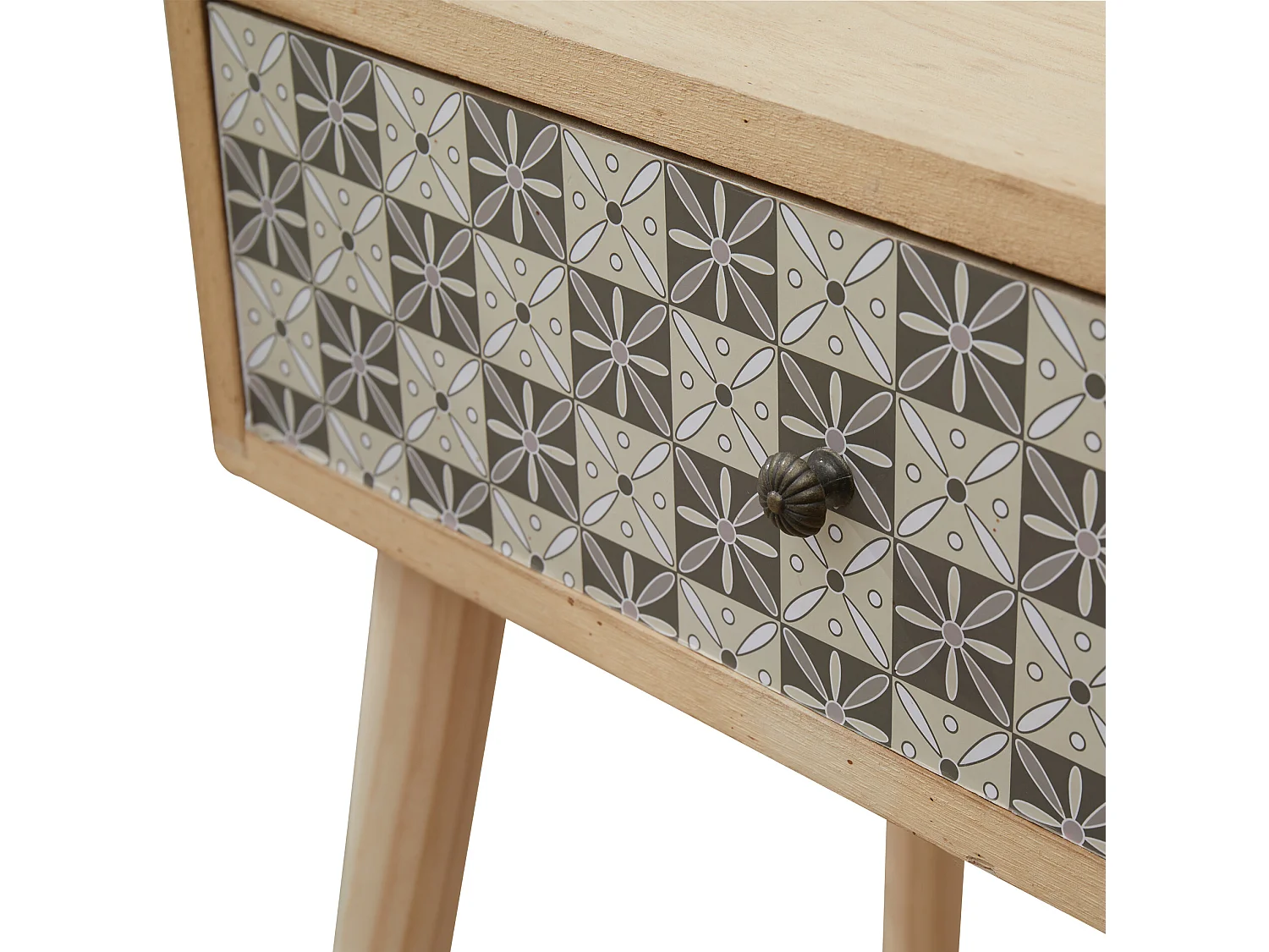 Comodino 1 Cassetto Scandinavo Legno Chiaro Grigio 57x45x30