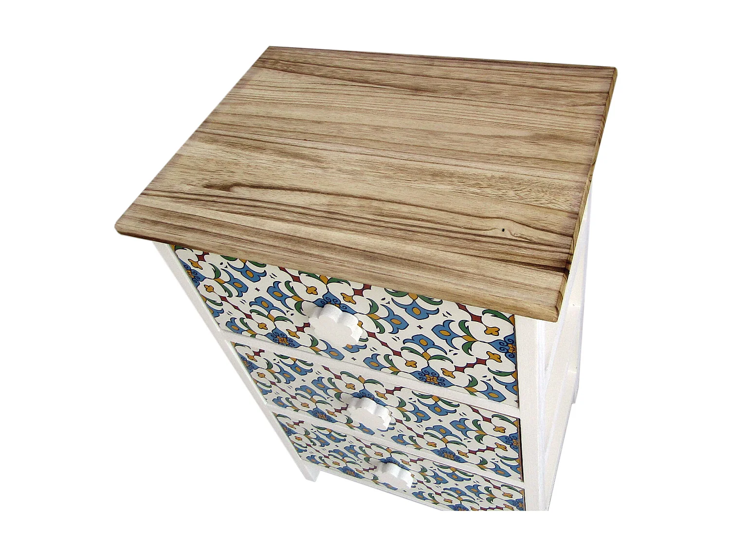 Table De Chevet 3 Tiroirs Bois Majolique Blanc 60x40x30