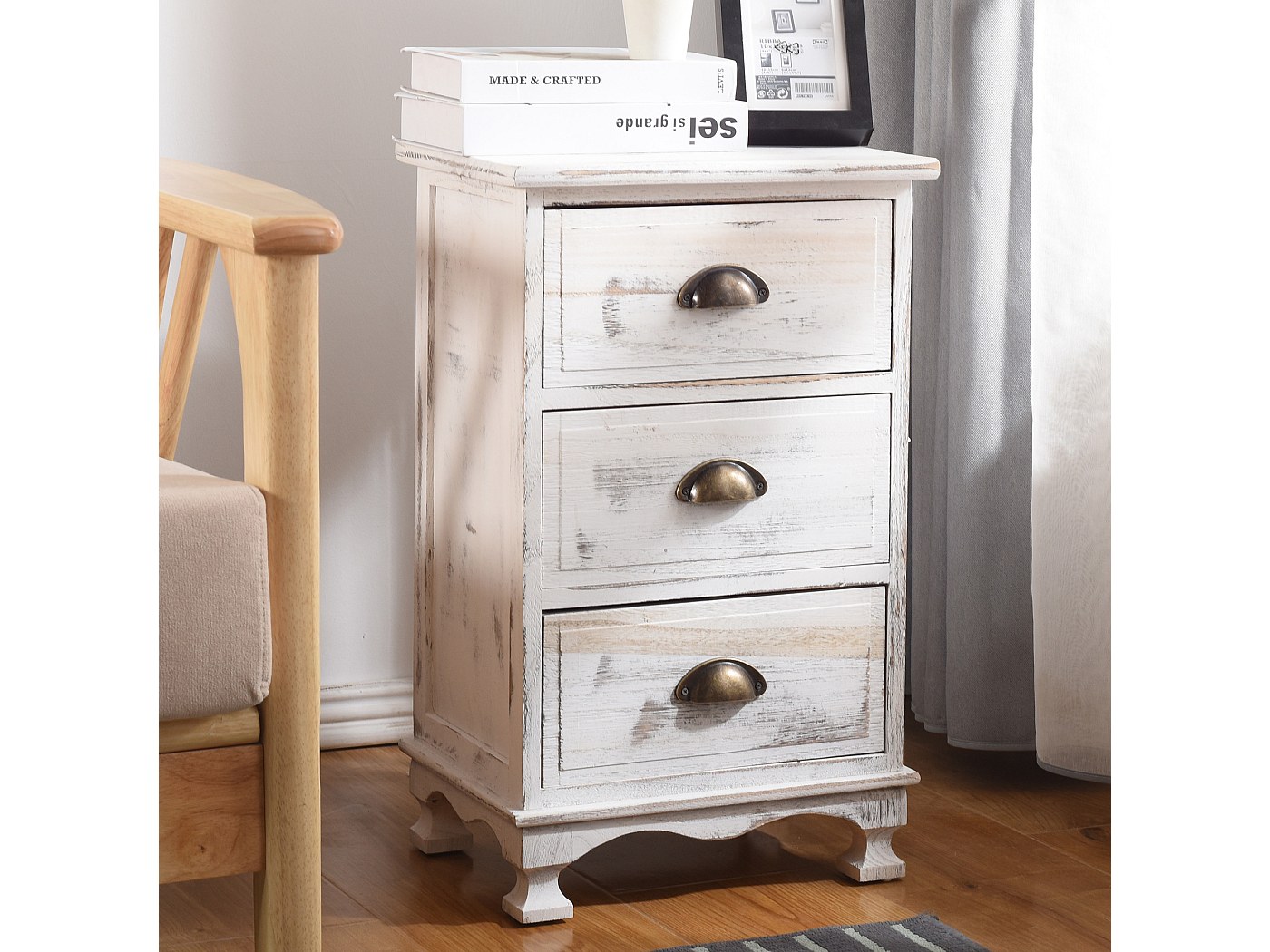 Comodino Moderno A 3 Cassetti - Cassettiera Bianca Salvaspazio Per Camera Da Letto - Foto 2