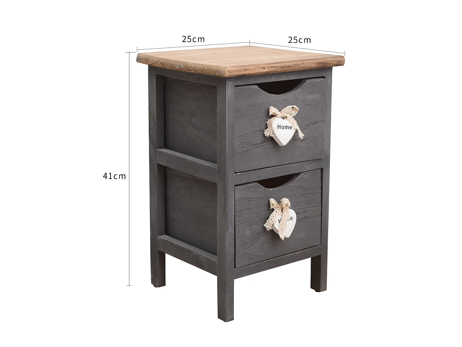Comodino Mobiletto 2 Cassetti Grigio Legno Shabby 41x25x25