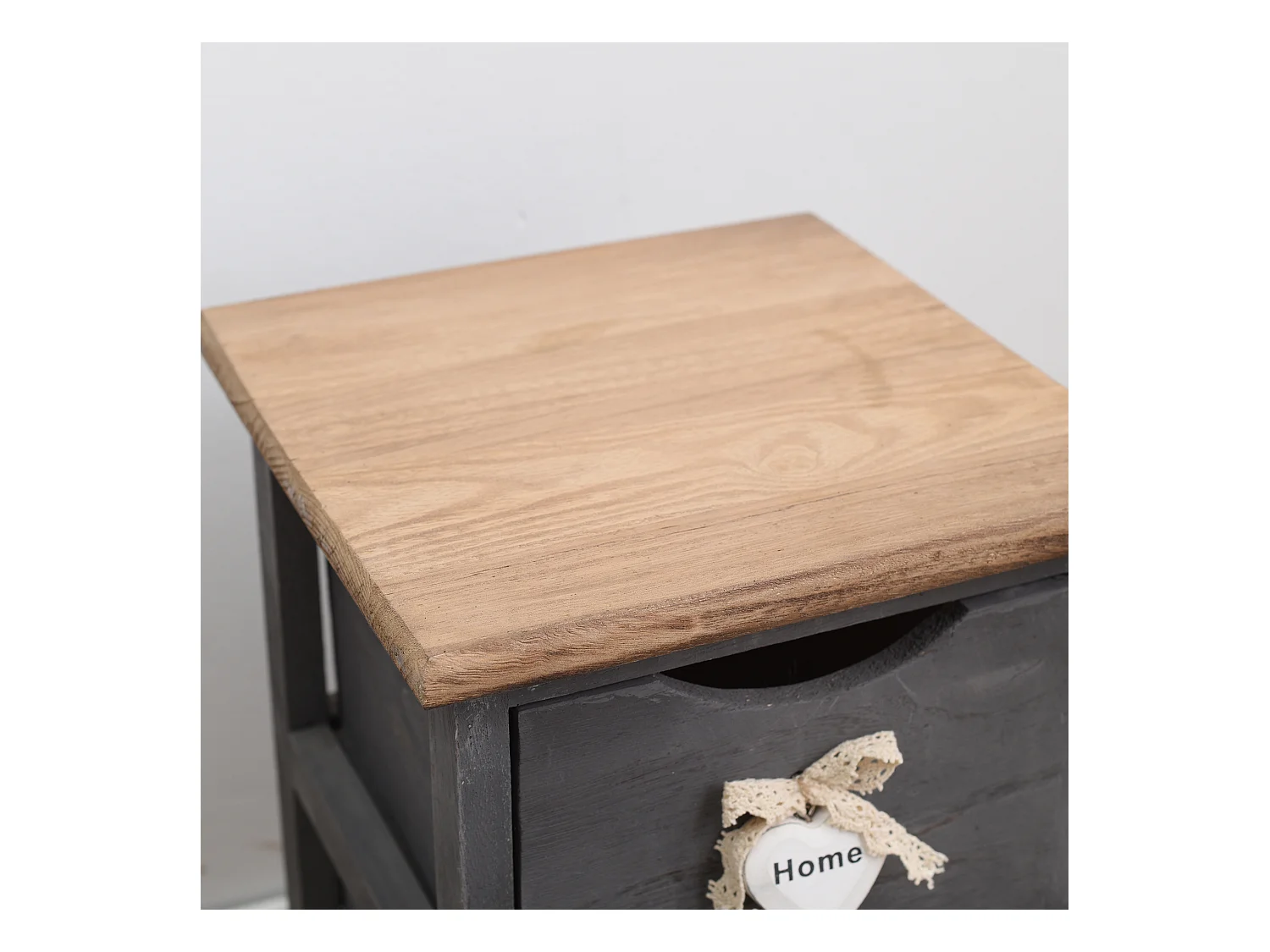 Comodino Mobiletto 2 Cassetti Grigio Legno Shabby 41x25x25