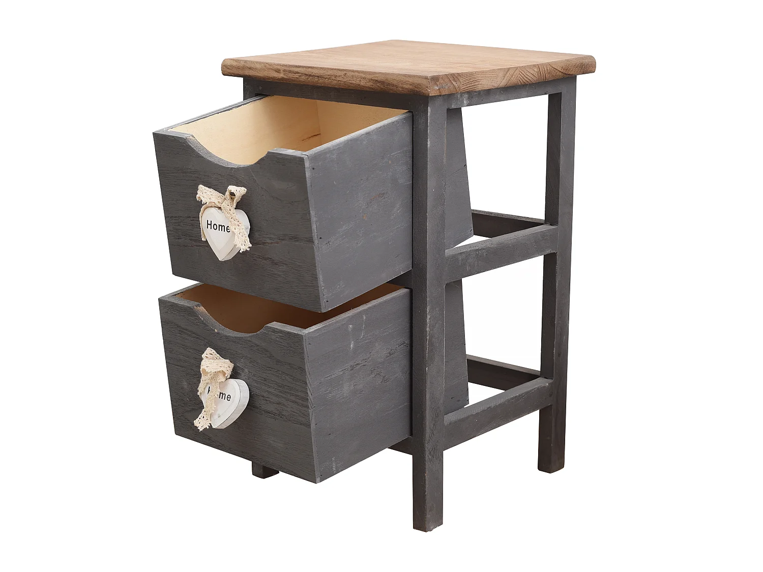 Comodino Mobiletto 2 Cassetti Grigio Legno Shabby 41x25x25