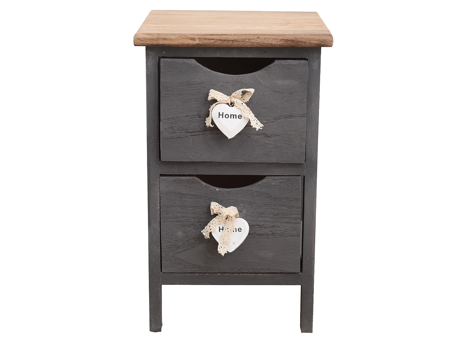 Comodino Mobiletto 2 Cassetti Grigio Legno Shabby 41x25x25