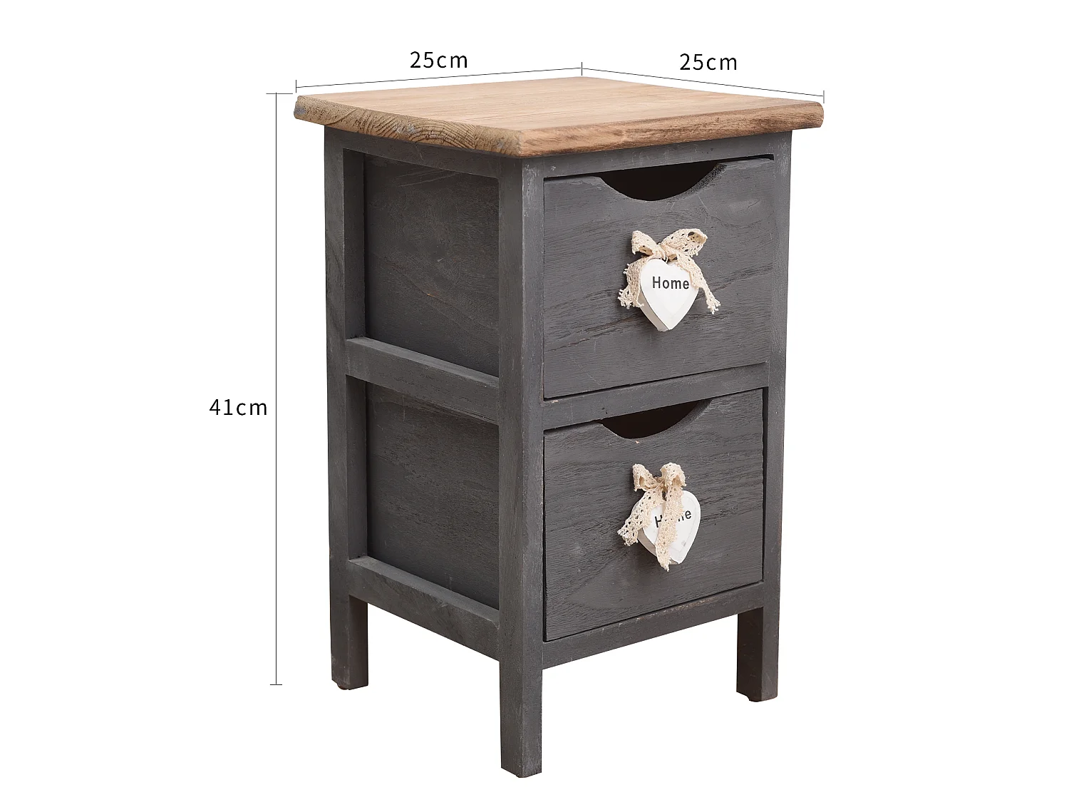 Comodino Mobiletto 2 Cassetti Grigio Legno Shabby 41x25x25