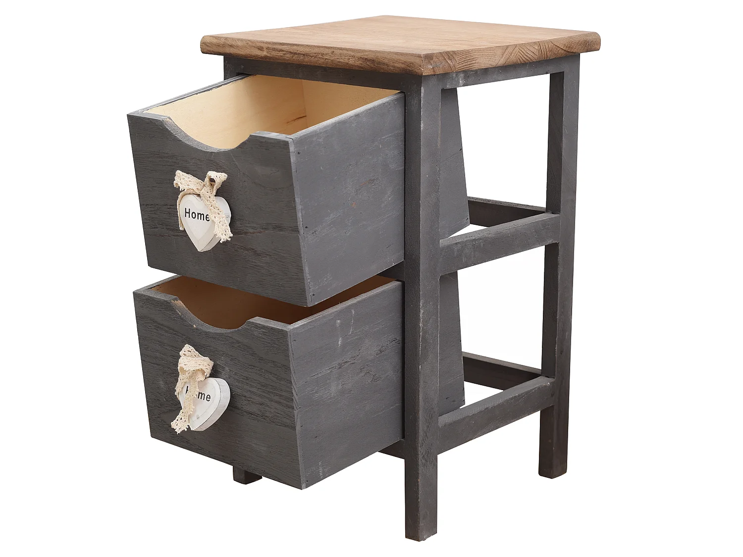 Comodino Mobiletto 2 Cassetti Grigio Legno Shabby 41x25x25