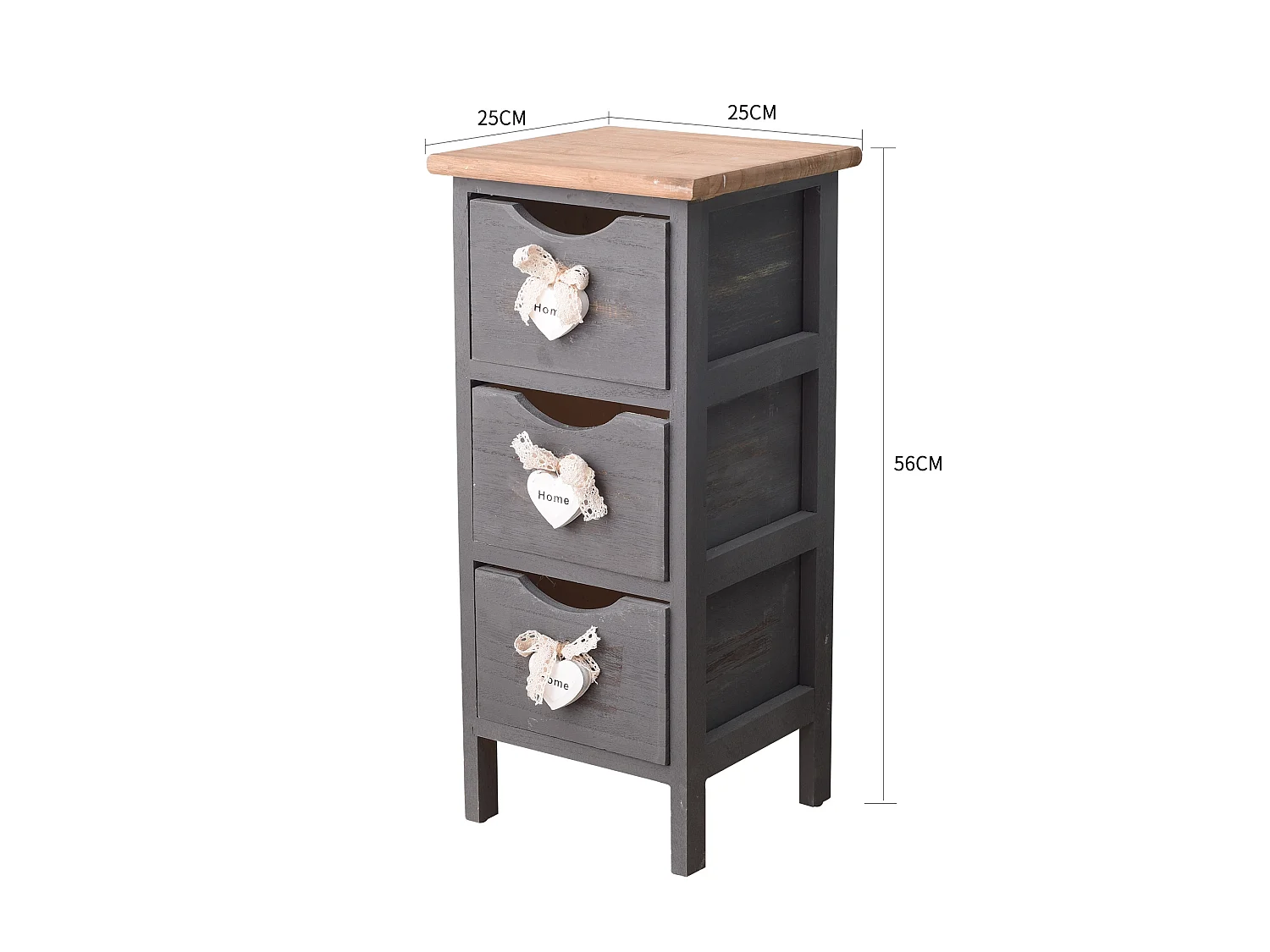 Comodino Mobiletto 3 Cassetti Grigio Legno Vintage 56x25x25