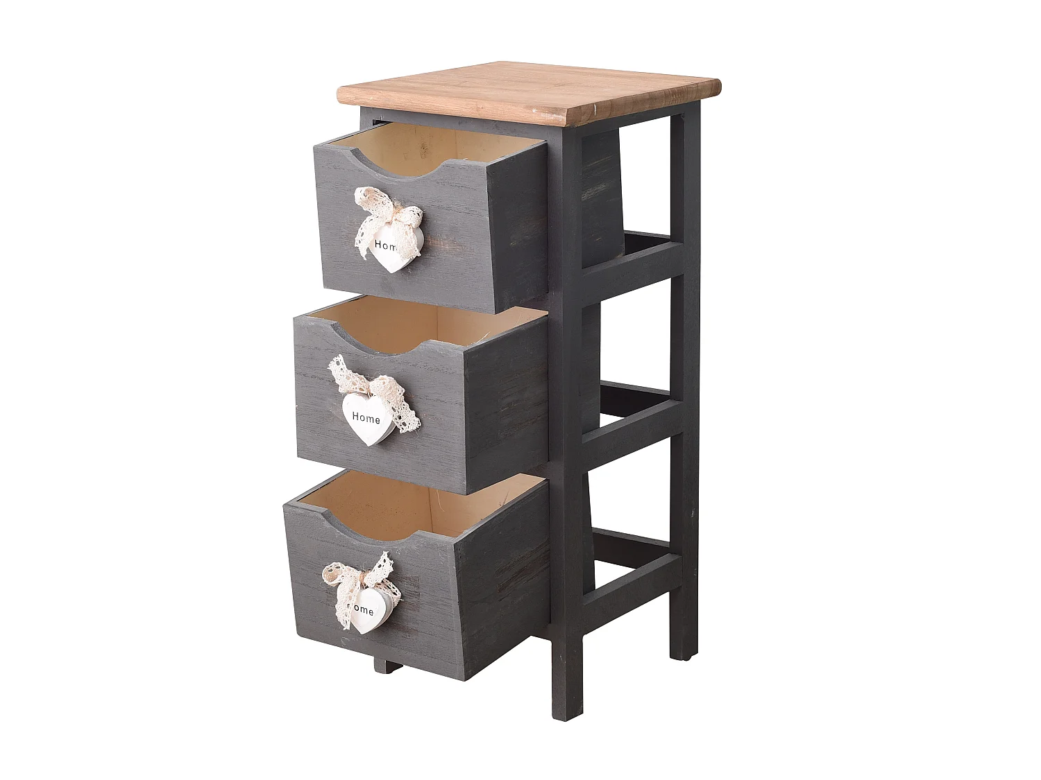 Comodino Mobiletto 3 Cassetti Grigio Legno Vintage 56x25x25